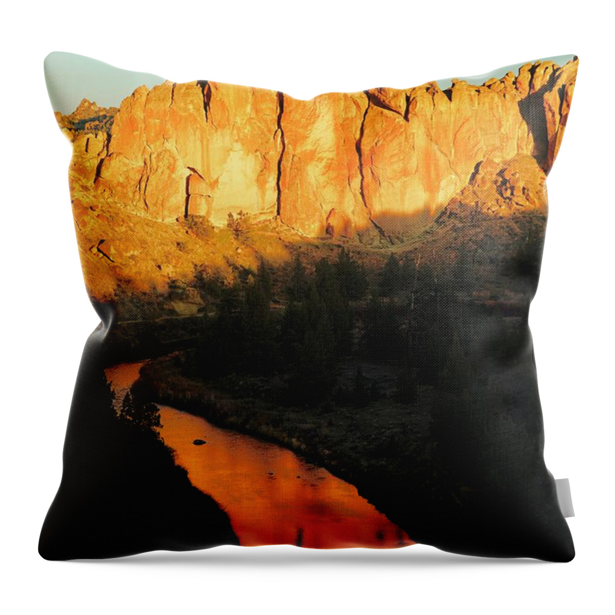 Sunrise Throw Pillow featuring the photograph Sunrise and reflection at SmithRock Oregon by Brent Bunch