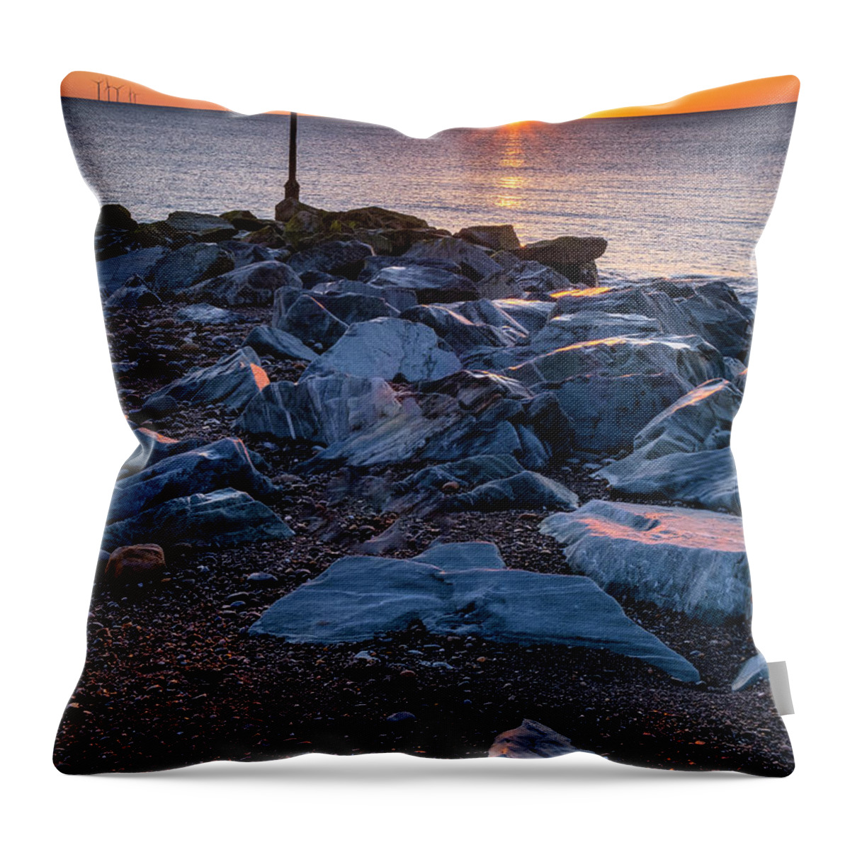 Withernsea Beach Sunrise Throw Pillow featuring the photograph Sunrise and solitude, Withernsea Beach by Tim Hill