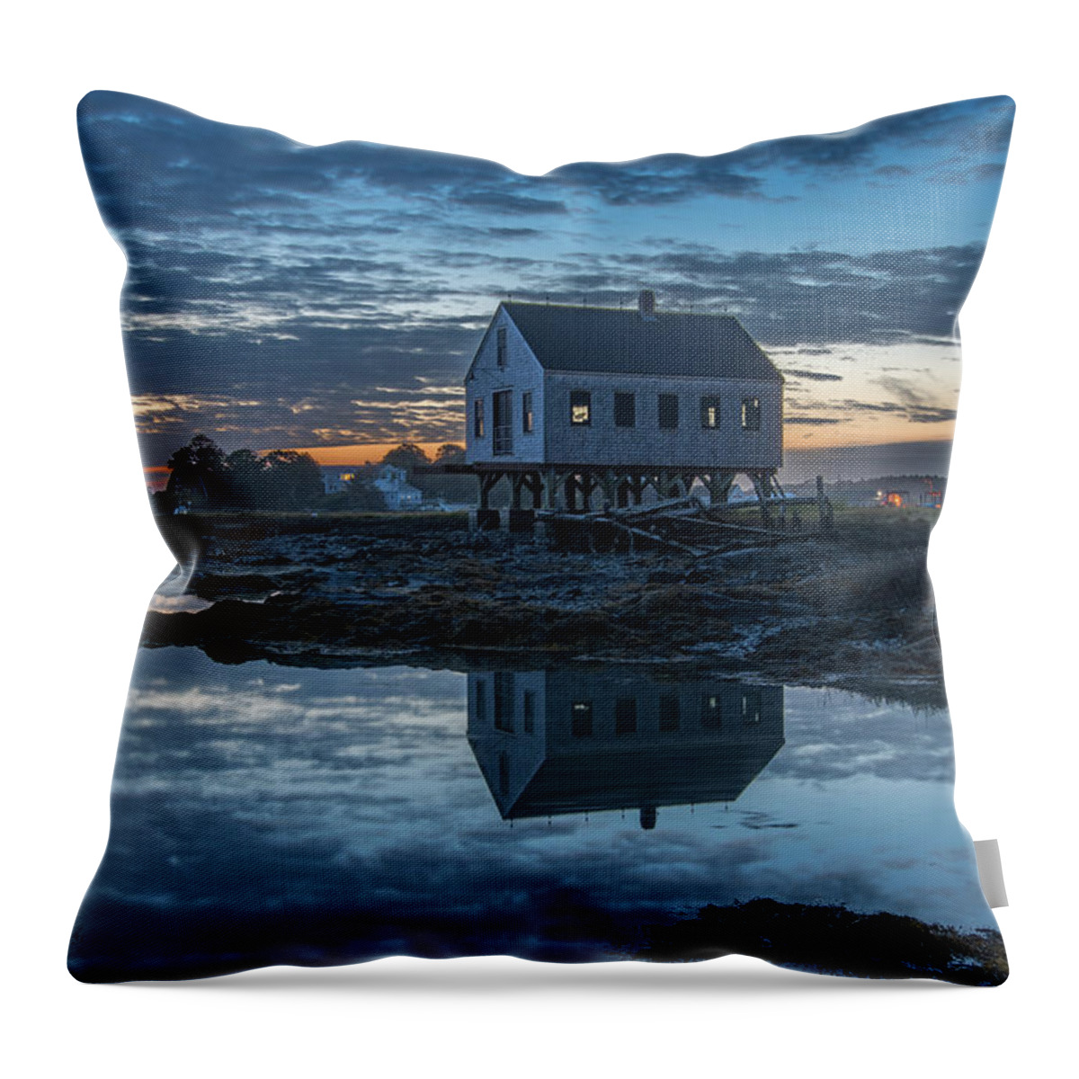 Maine Throw Pillow featuring the photograph Sunrise at Cape Porpoise Fish House, Maine 3 by Dimitry Papkov