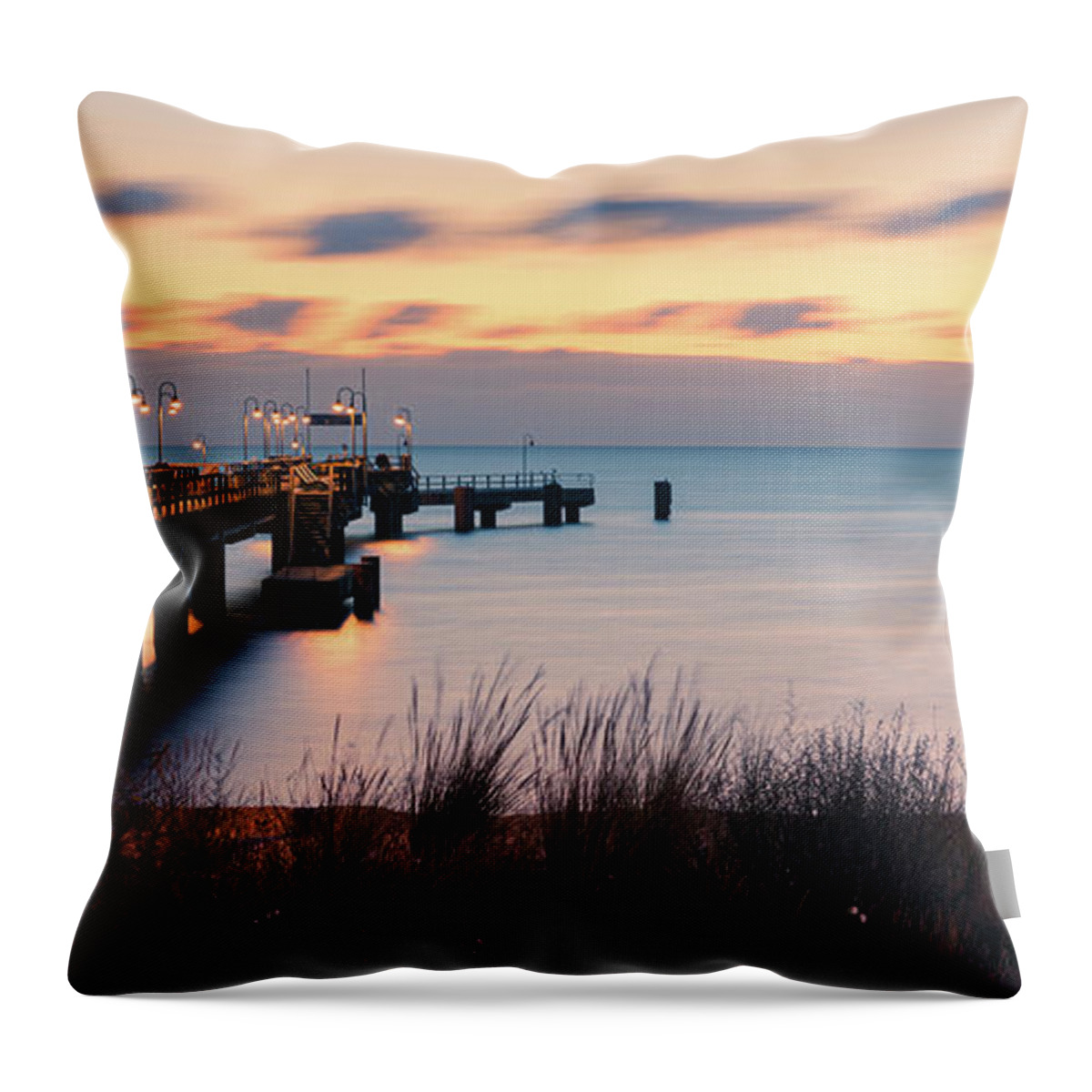 Gohren Throw Pillow featuring the photograph Sunrise at Gohren on Rugen Island 1 by Henk Meijer Photography