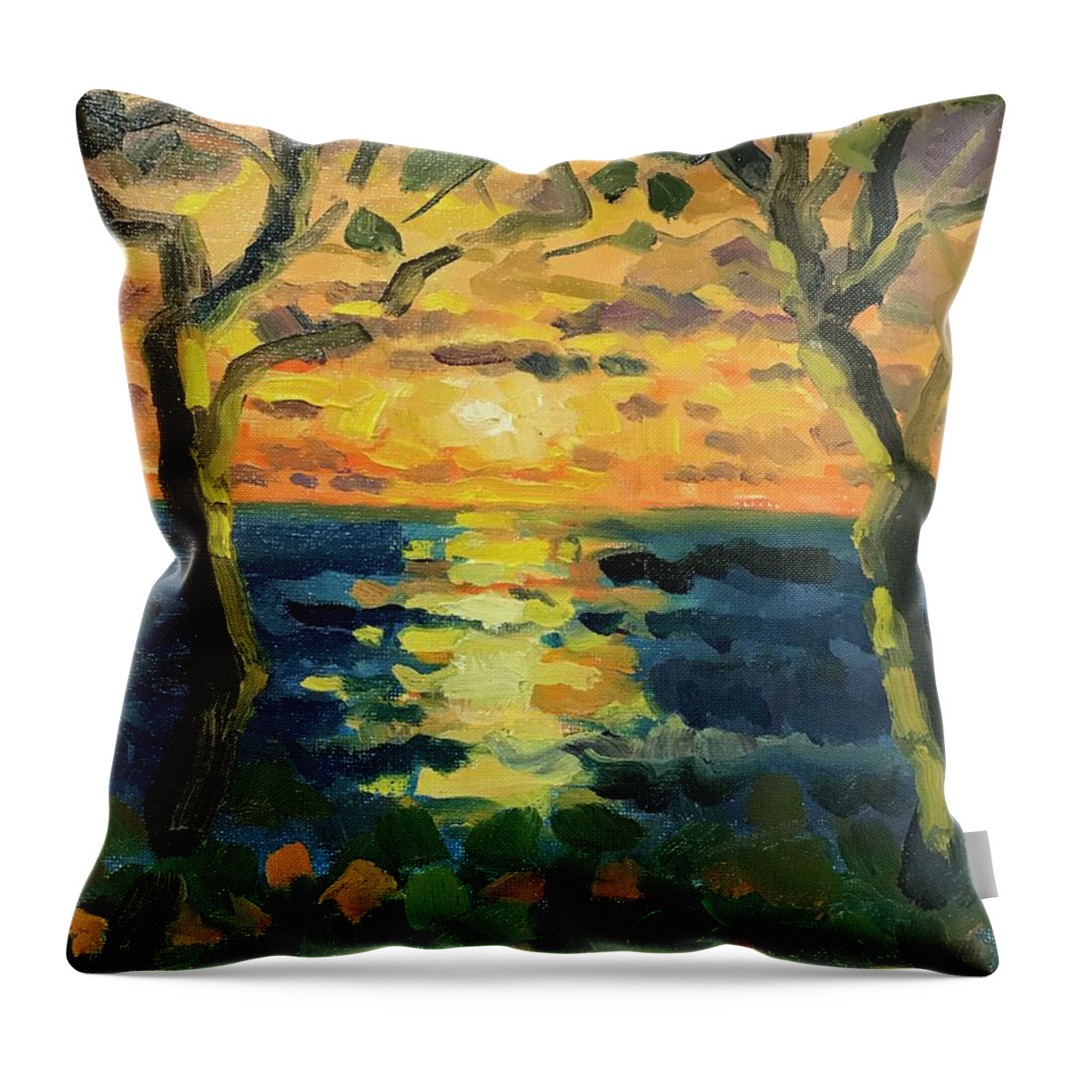 Sunrise Throw Pillow featuring the painting Sunrise at Jupiter 2019 by Ralph Papa