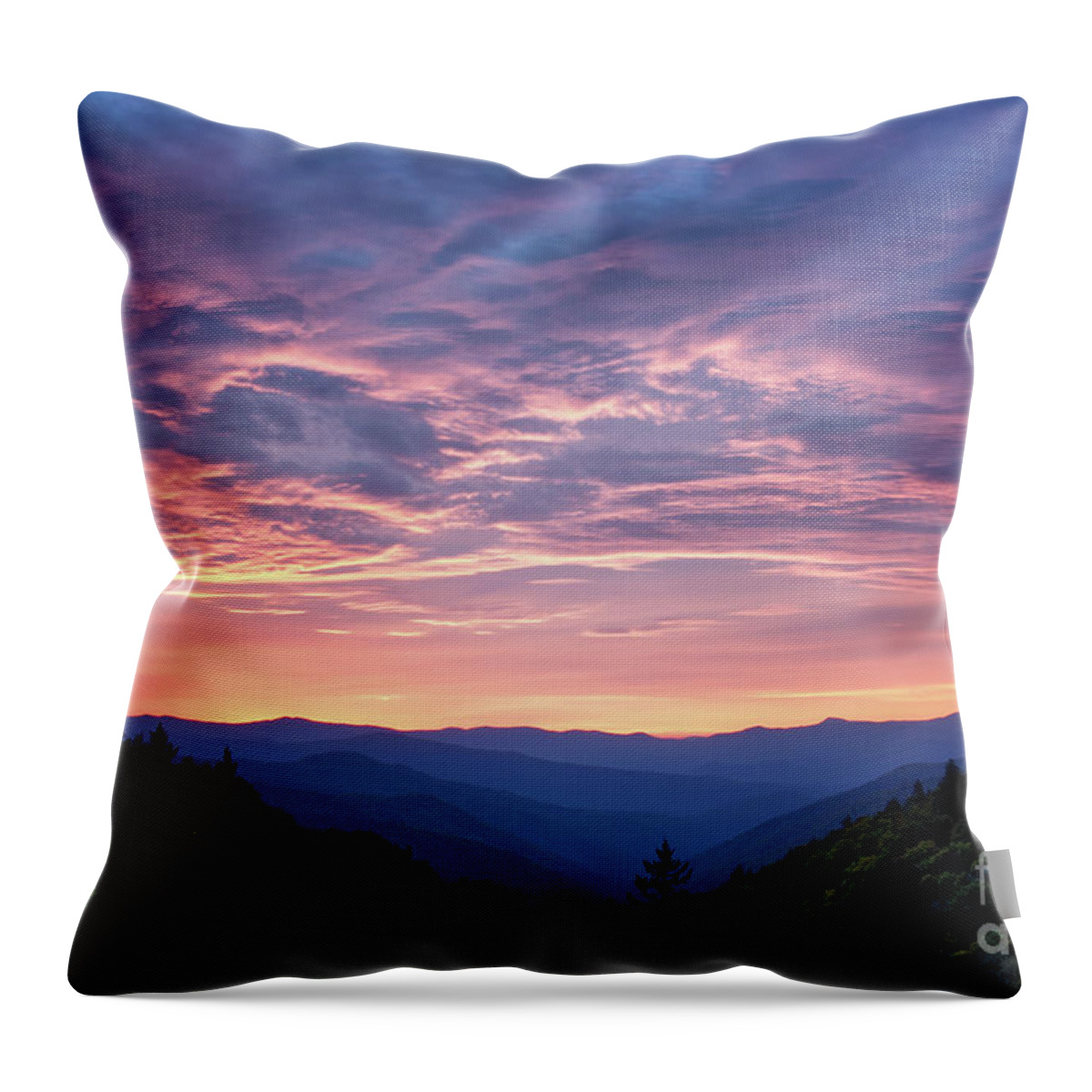 Smokies Throw Pillow featuring the photograph Sunrise At Luftee Overlook 2 by Phil Perkins
