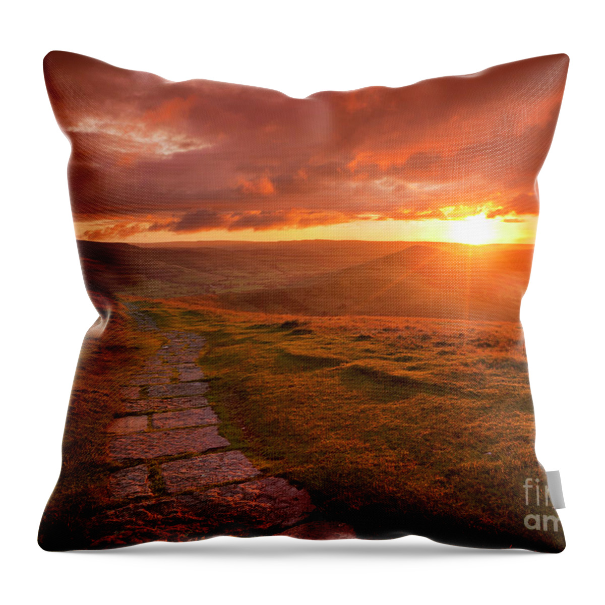 Mam Tor Path Throw Pillow featuring the photograph Sunrise at the Great Ridge Mam Tor, Peak District, England by Neale And Judith Clark
