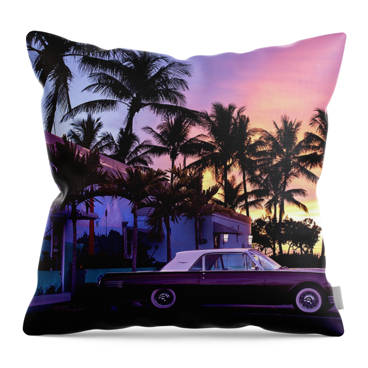 Palms Throw Pillow featuring the photograph Lighthouse Diner and T-Bird by Laura Fasulo