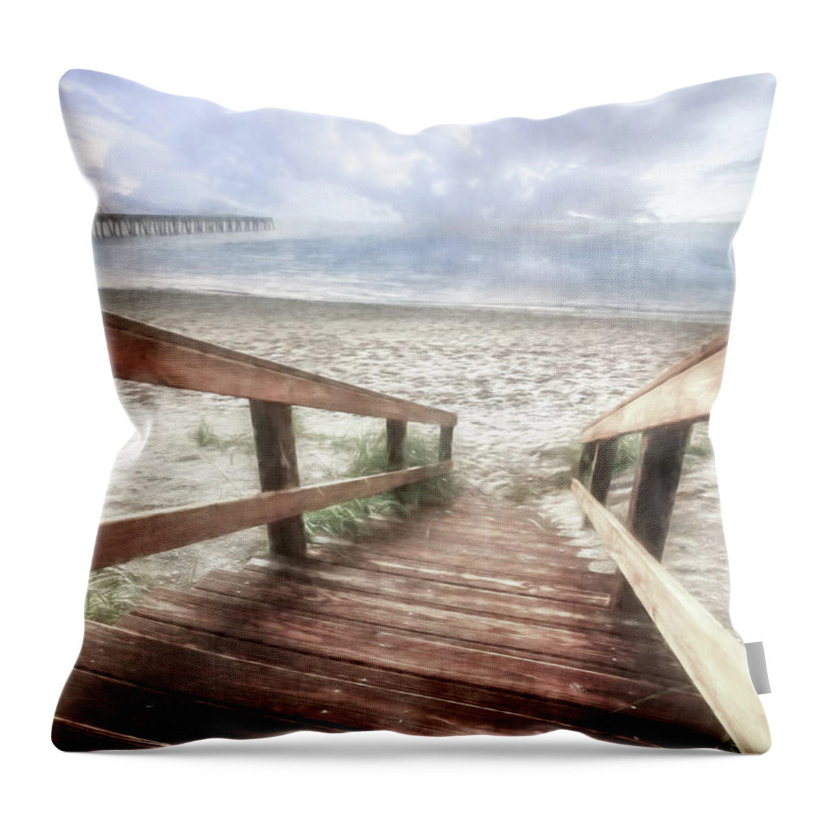 Coastal Throw Pillow featuring the photograph Sunrise Drama Cottage Watercolor Hues by Debra and Dave Vanderlaan