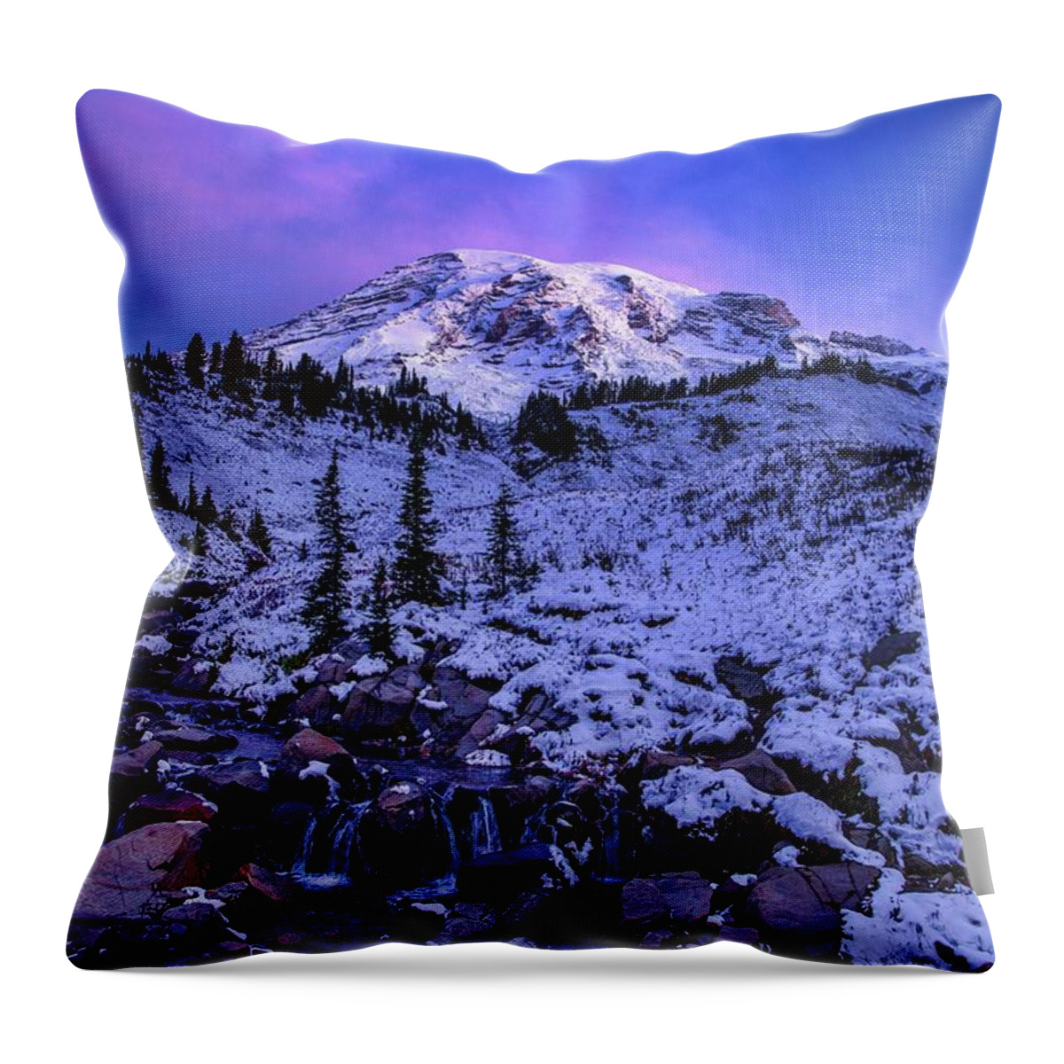 Sunrise Throw Pillow featuring the photograph Sunrise, fall, and snow by Lynn Hopwood