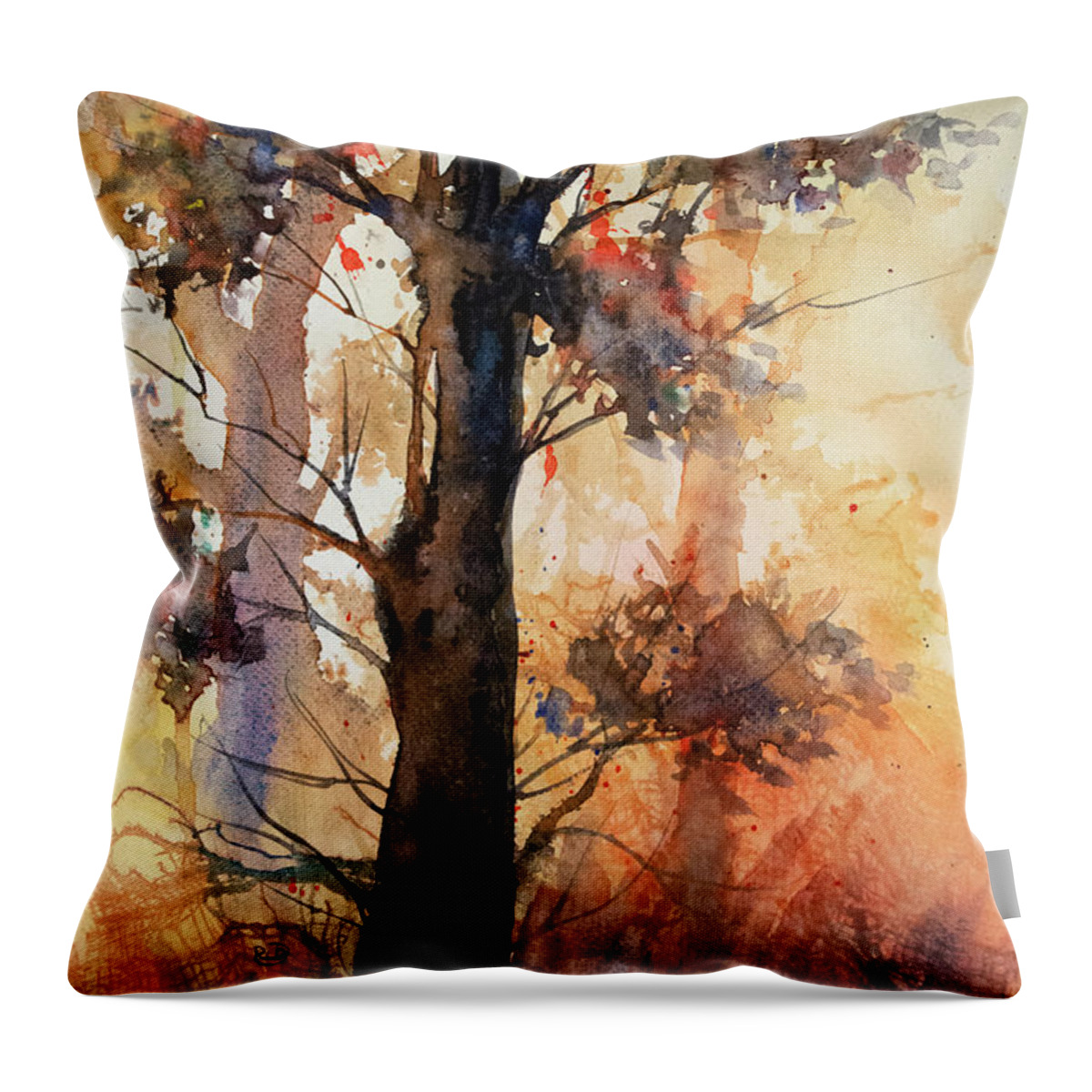 Sun Throw Pillow featuring the painting Sunrise Forest by Rebecca Davis