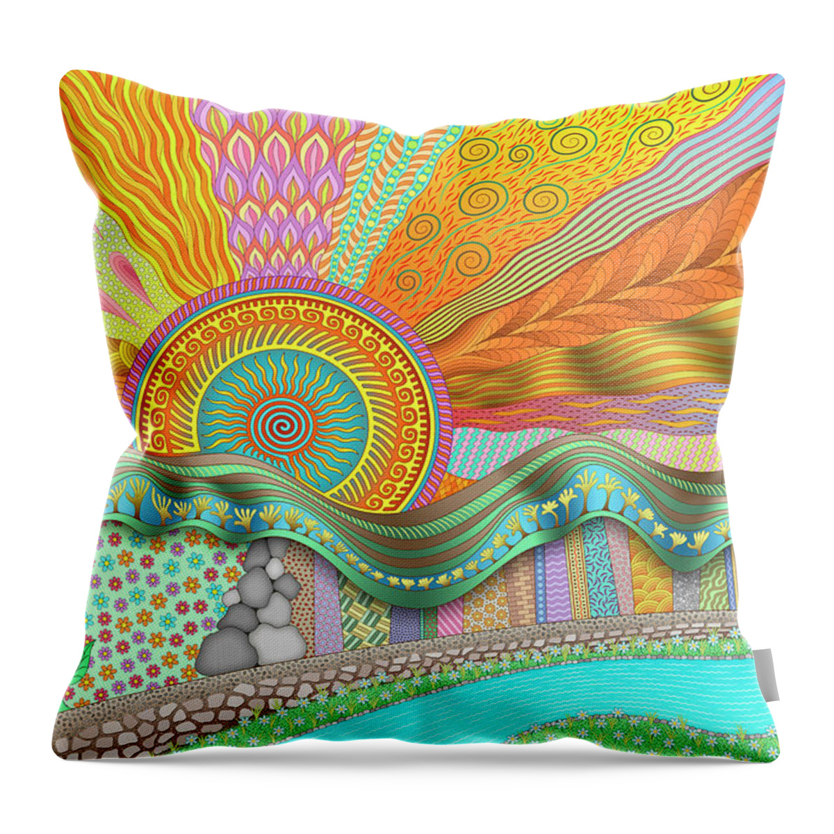 Imaginary Lands Throw Pillow featuring the digital art Sunrise In Finger Tree Forest by Becky Titus