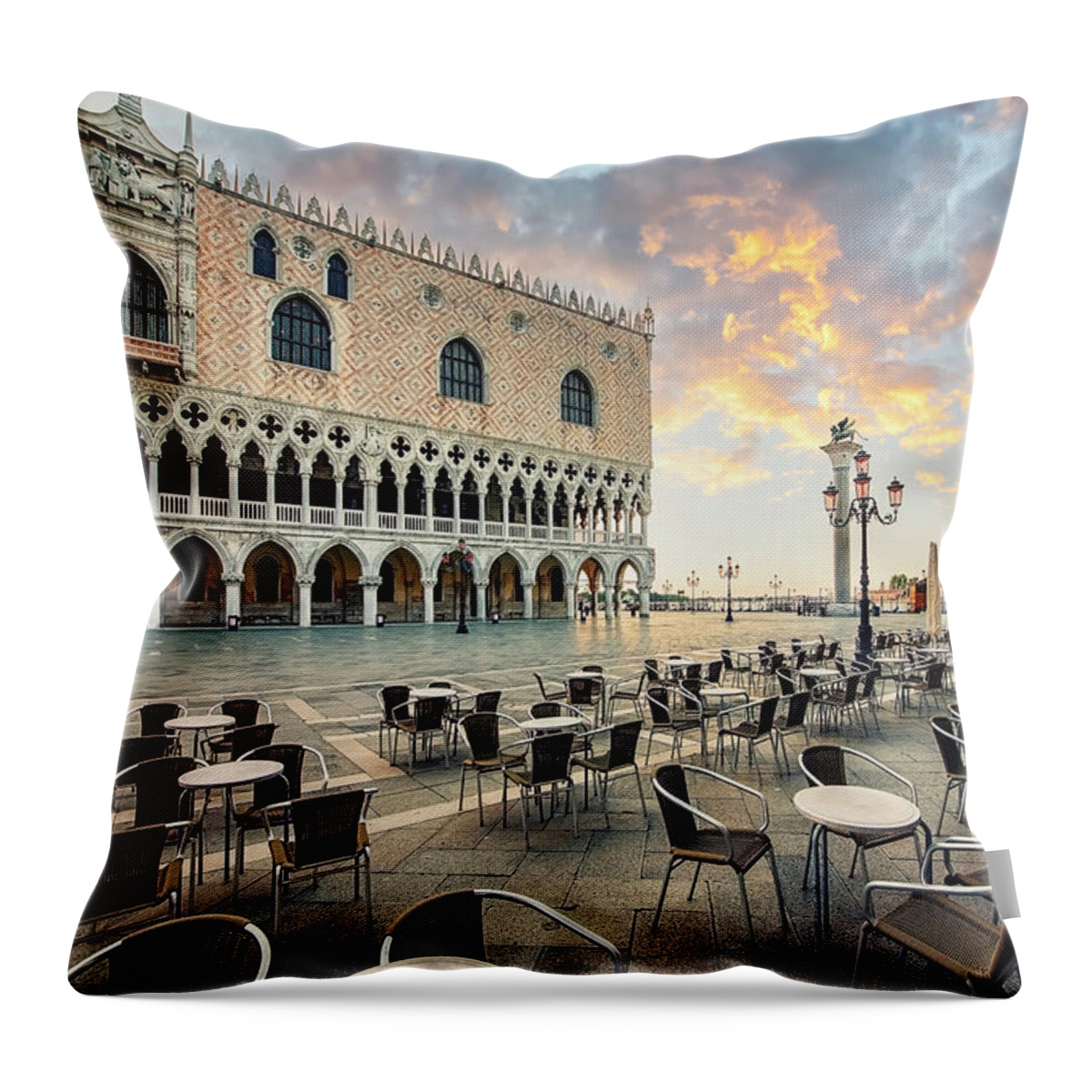 Venice Throw Pillow featuring the photograph Sunrise In St Marks by Manjik Pictures