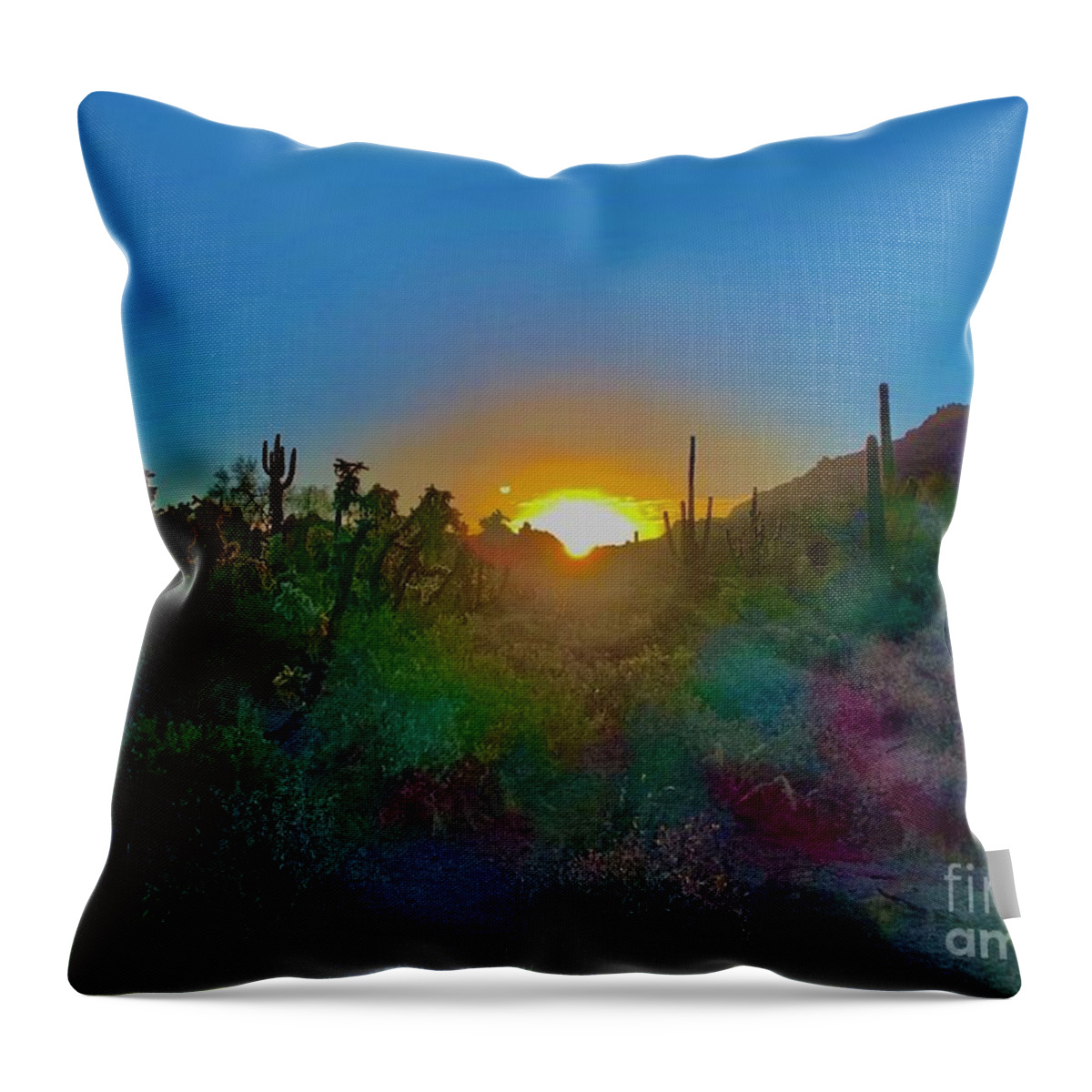 Sunrise Throw Pillow featuring the digital art Sunrise In Superior AZ by Tammy Keyes