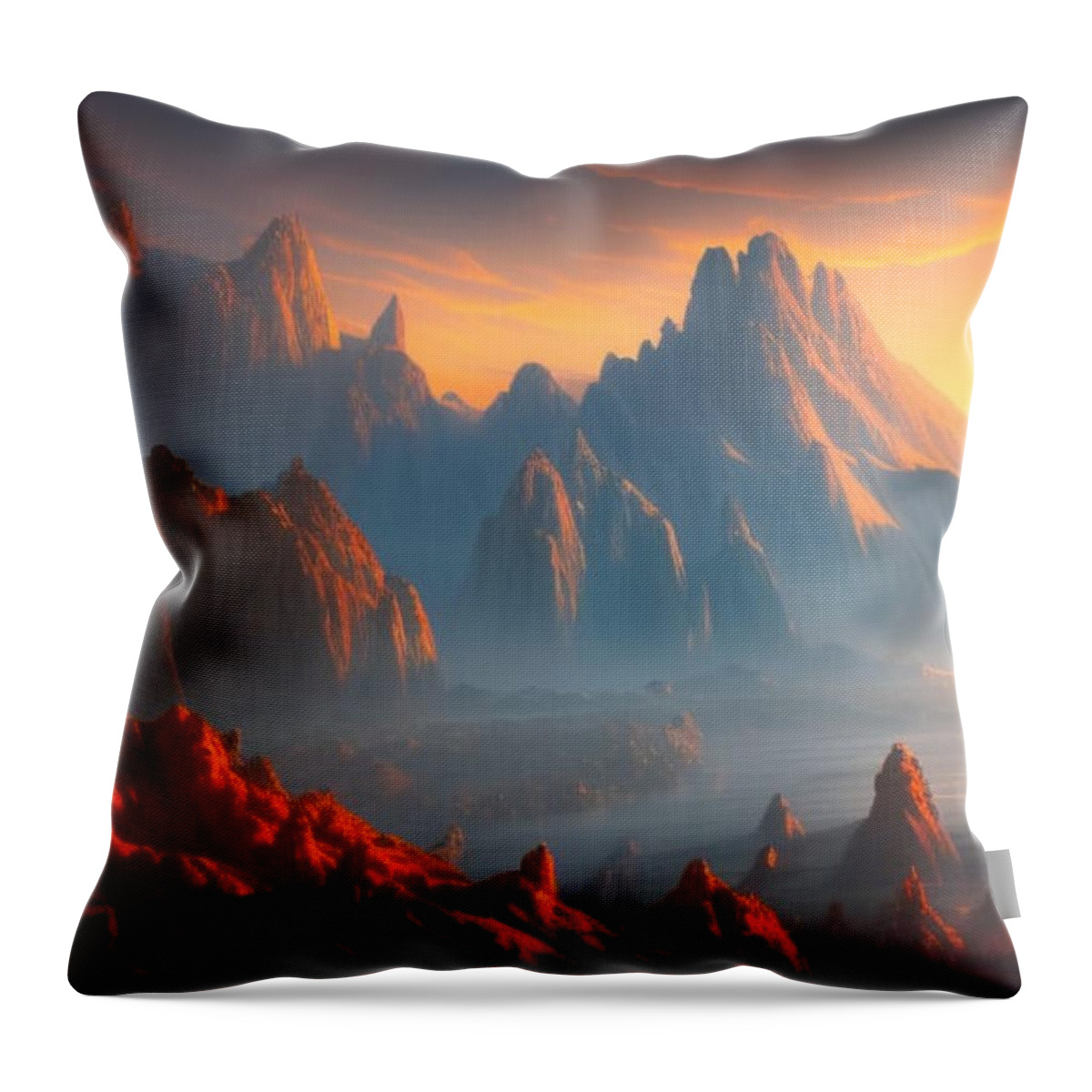 Sunrise Throw Pillow featuring the digital art Sunrise Mountain by Michael Galvin