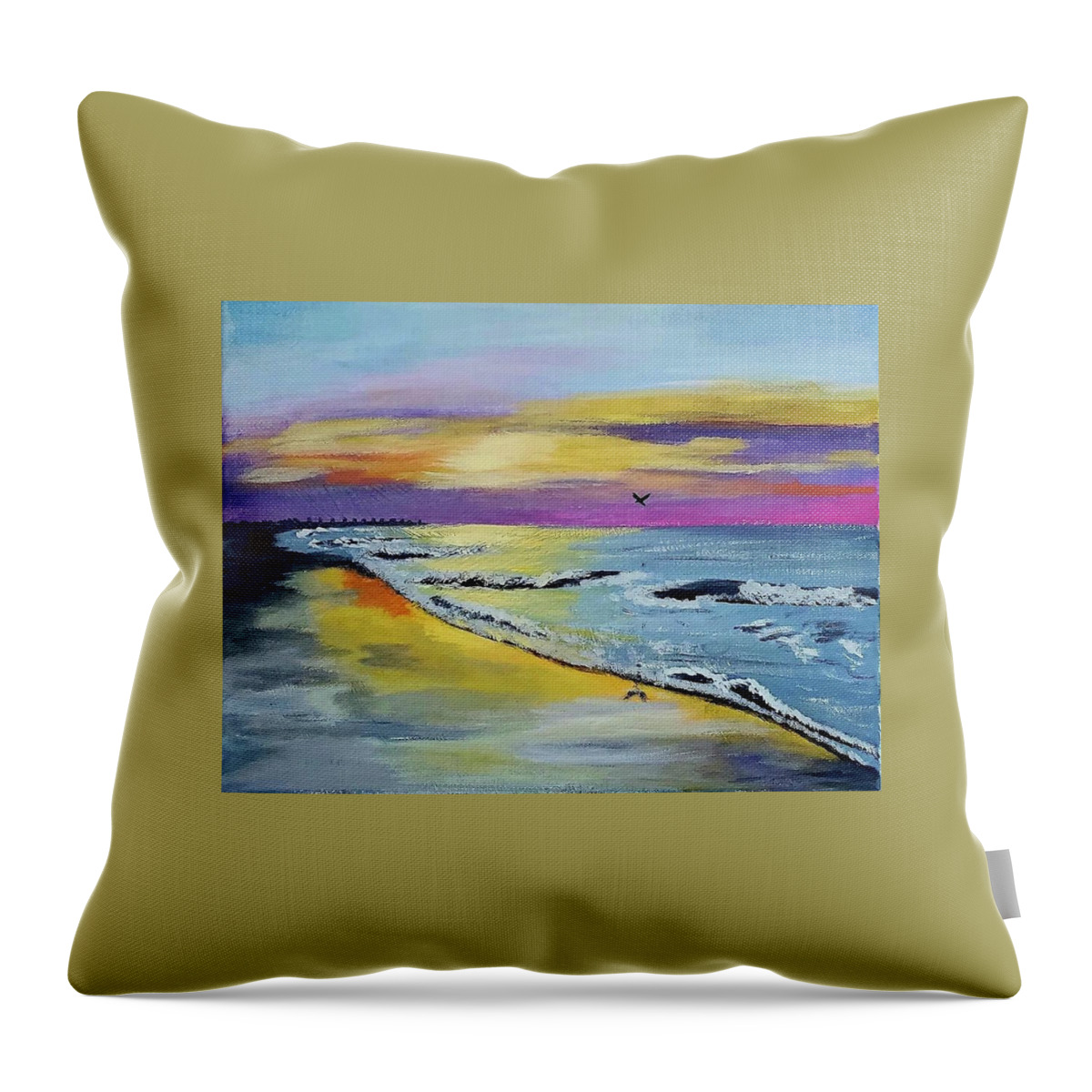  Throw Pillow featuring the painting Sunrise on the Beach by Amy Kuenzie