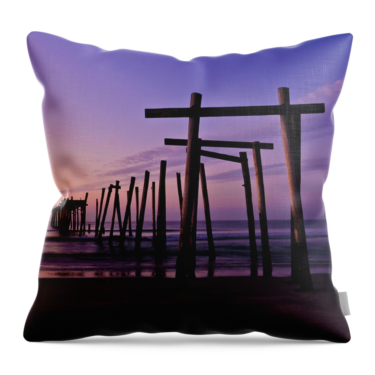 59th Pier Throw Pillow featuring the photograph Sunrise on the beach by Louis Dallara