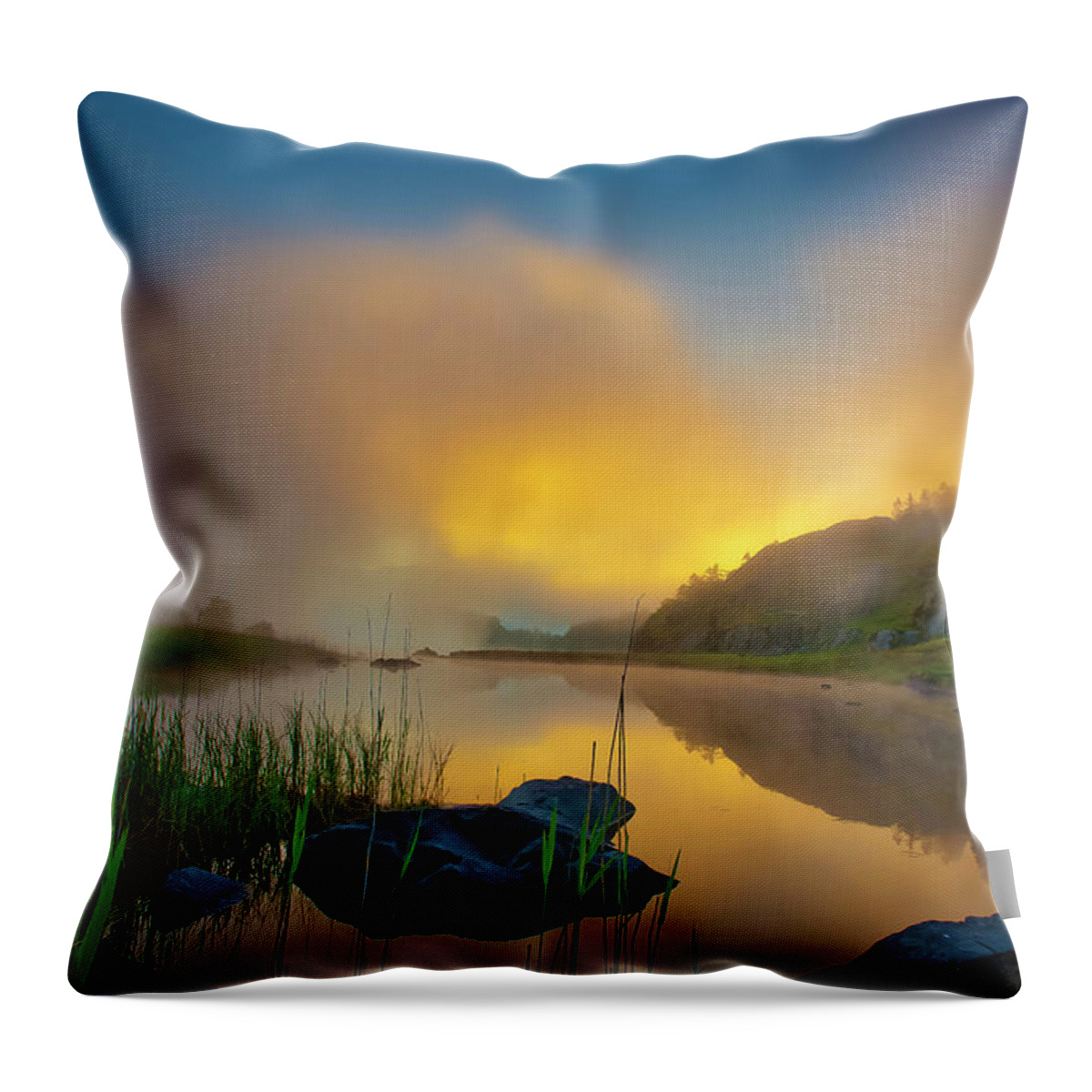 Landscape Throw Pillow featuring the photograph Sunrise on the lake 1 by Remigiusz MARCZAK