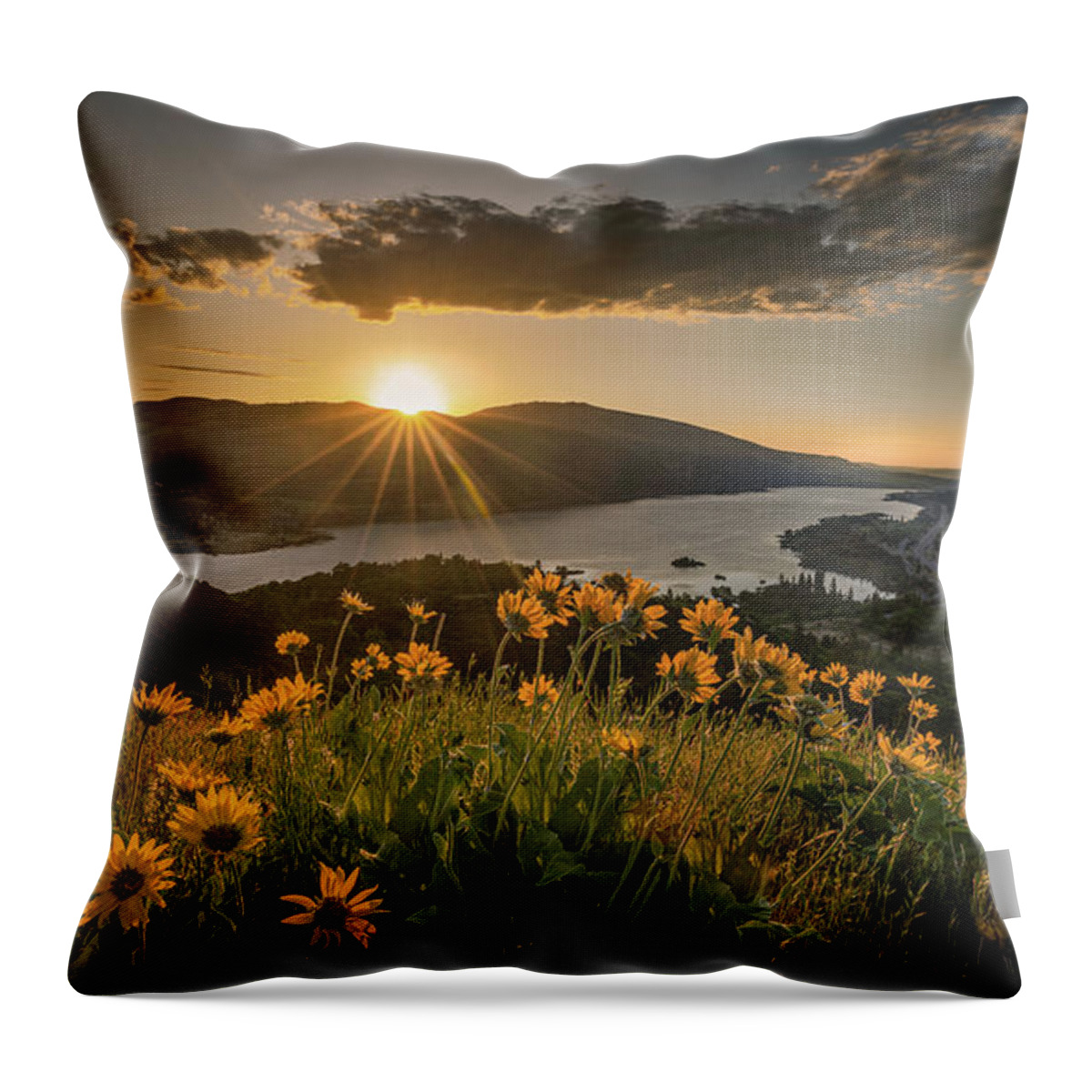Columbia River Gorge Throw Pillow featuring the photograph Sunrise over Columbia River Gorge by Tim Bryan