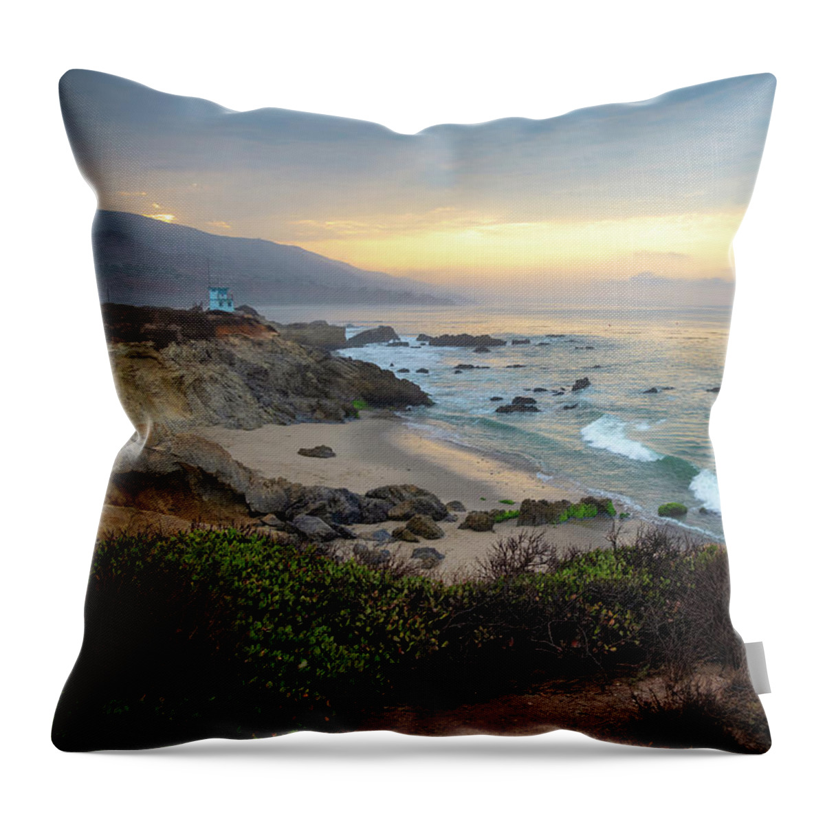 Beach Sunrise Throw Pillow featuring the photograph Sunrise over Leo Carrillo State Beach by Matthew DeGrushe
