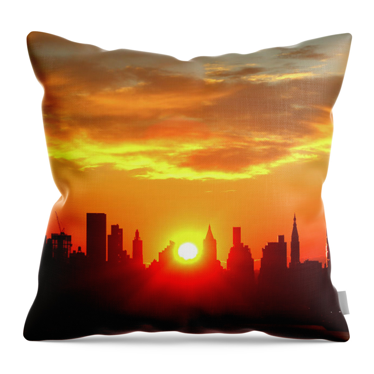 Sunrise On New York City Throw Pillow featuring the photograph Sunrise over New York City by Habib Ayat
