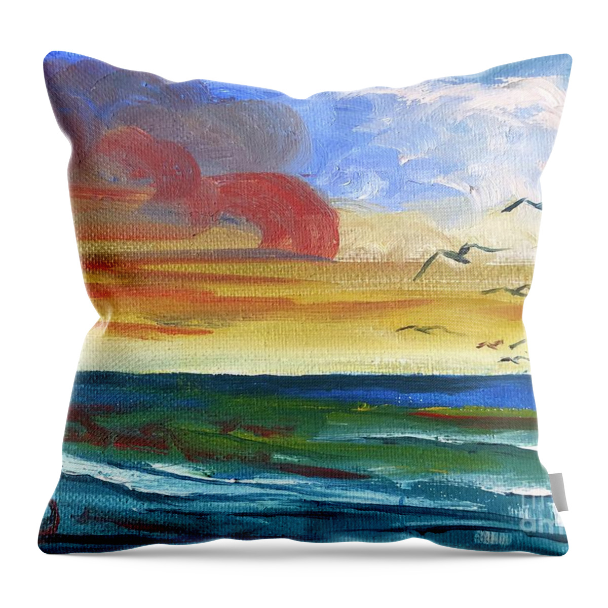 Seascape Throw Pillow featuring the painting Sunrise Sunset by Catherine Ludwig Donleycott