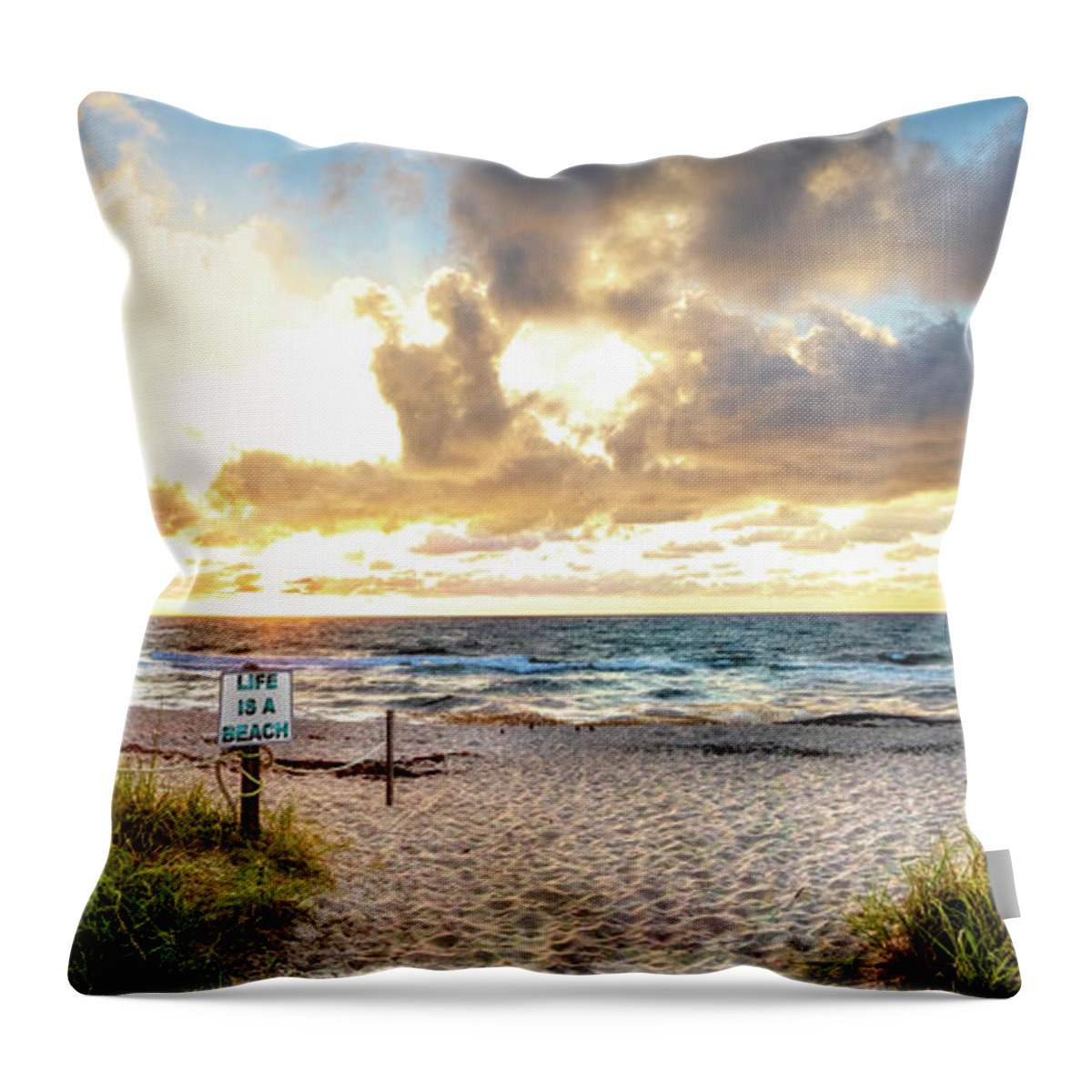 Panorama Throw Pillow featuring the photograph Sunrise over the Sand Dunes Panorama by Debra and Dave Vanderlaan