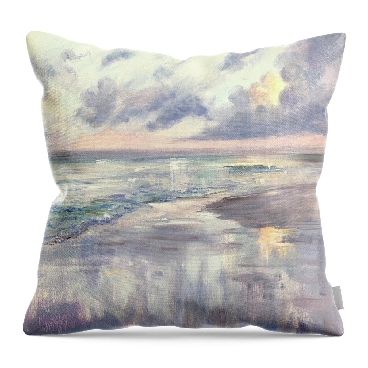 Sanibel Beach Painting Throw Pillow featuring the painting Sunset and Slippery Sand by Maggii Sarfaty