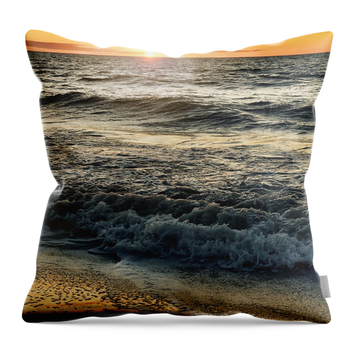 Beach Throw Pillow featuring the photograph Sunset and Waves by Mary Pille