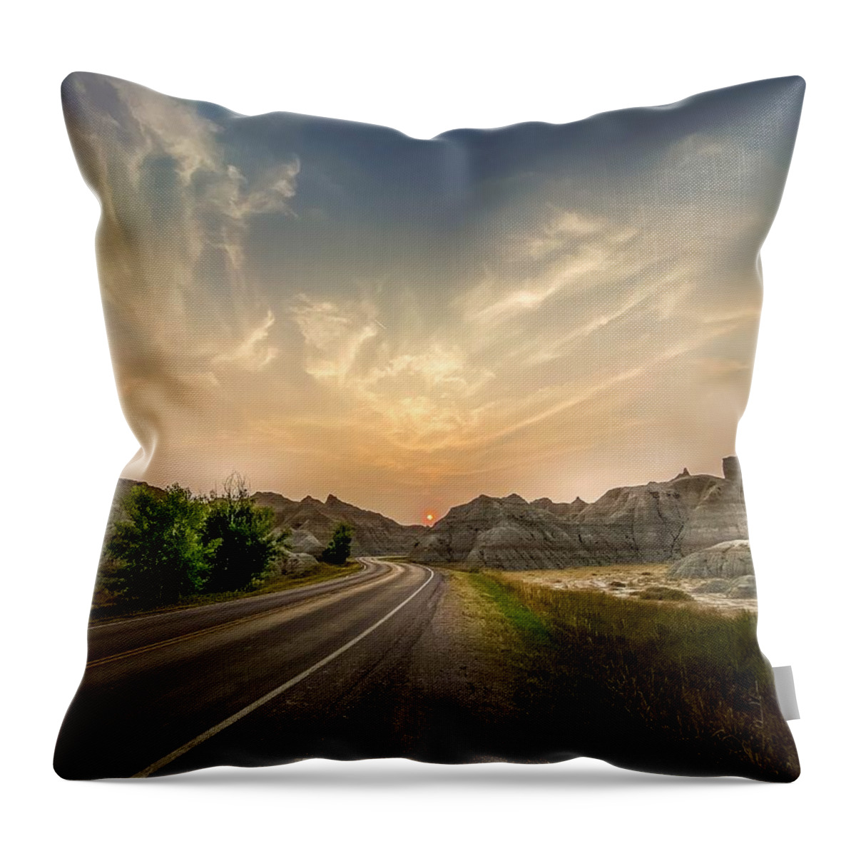 National Park Throw Pillow featuring the photograph Sunset at Badlands National Park by Susan Rydberg