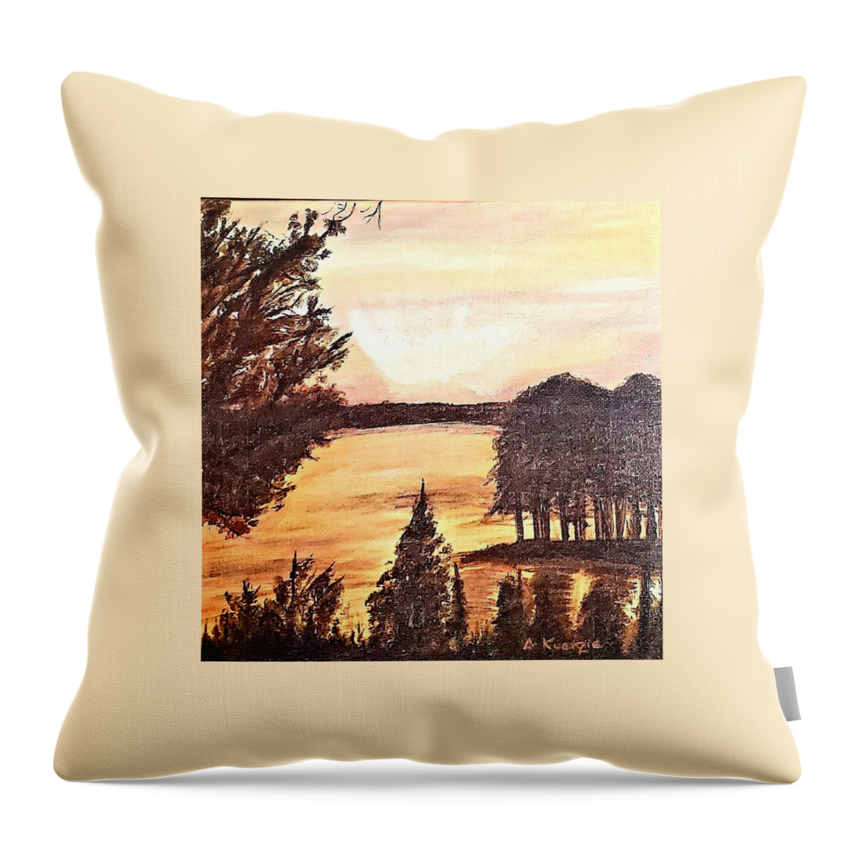 Nature Throw Pillow featuring the painting Sunset at Buffalo Creek by Amy Kuenzie