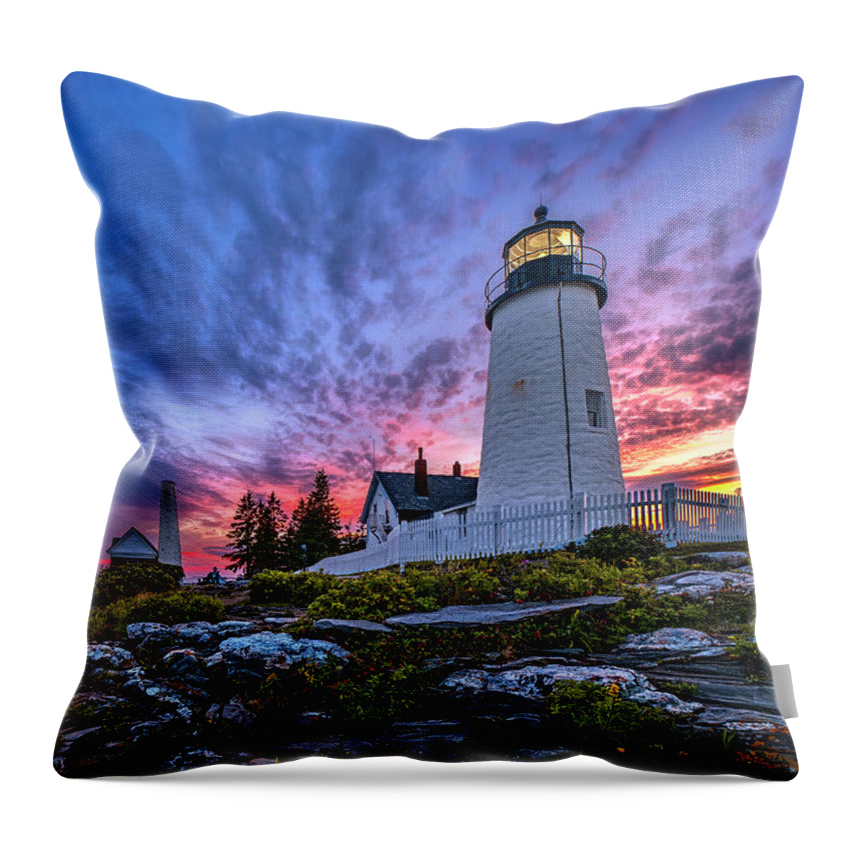 Architecture Throw Pillow featuring the photograph Sunset at Pemaquid Point Lighthouse by Andy Crawford