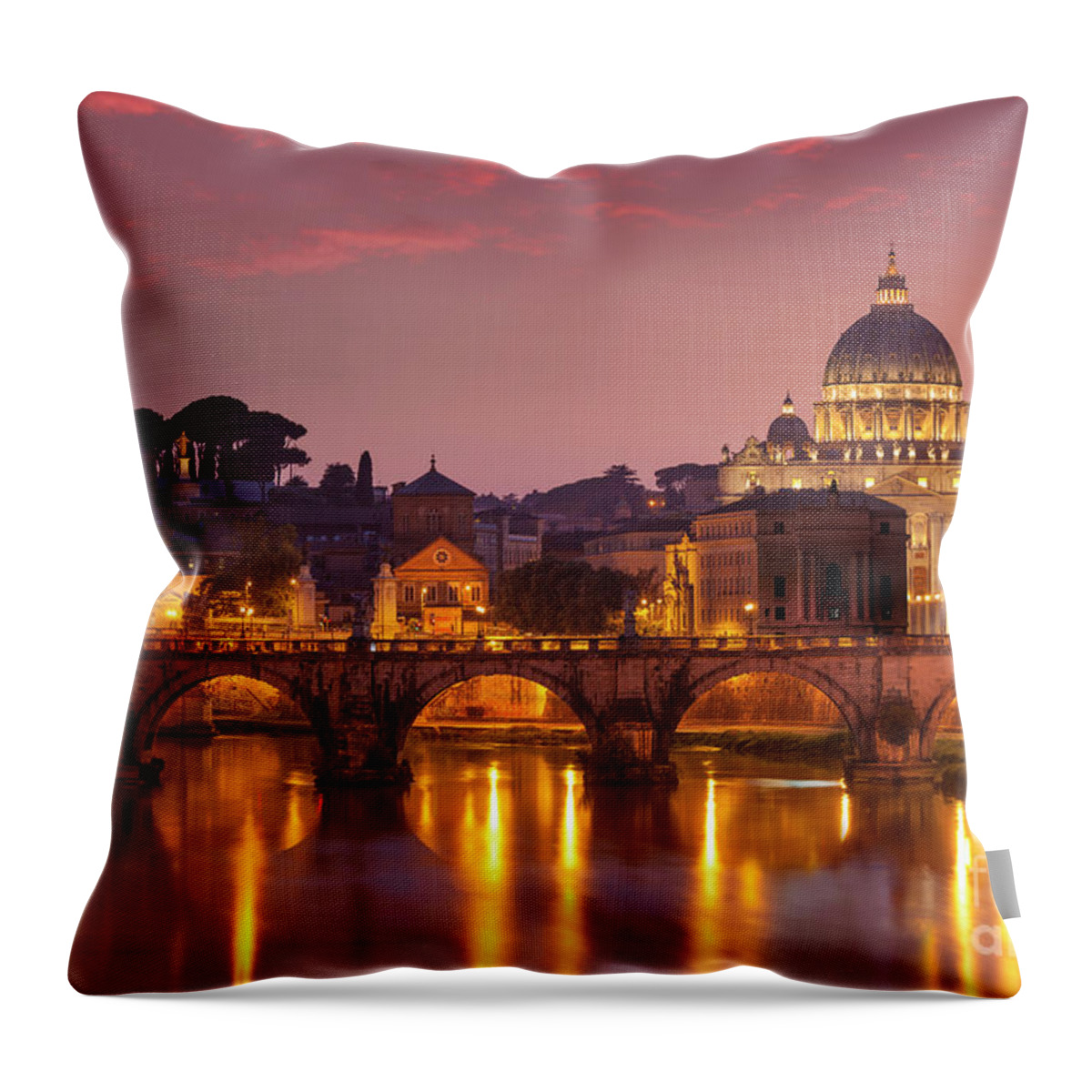 St Peters Basilica Rome Italy Throw Pillow featuring the photograph Sunset at St Peters Basilica, Rome by Neale And Judith Clark