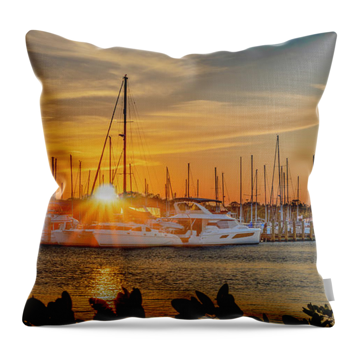 Titusville Throw Pillow featuring the photograph Sunset at the Harbor by Gordon Elwell