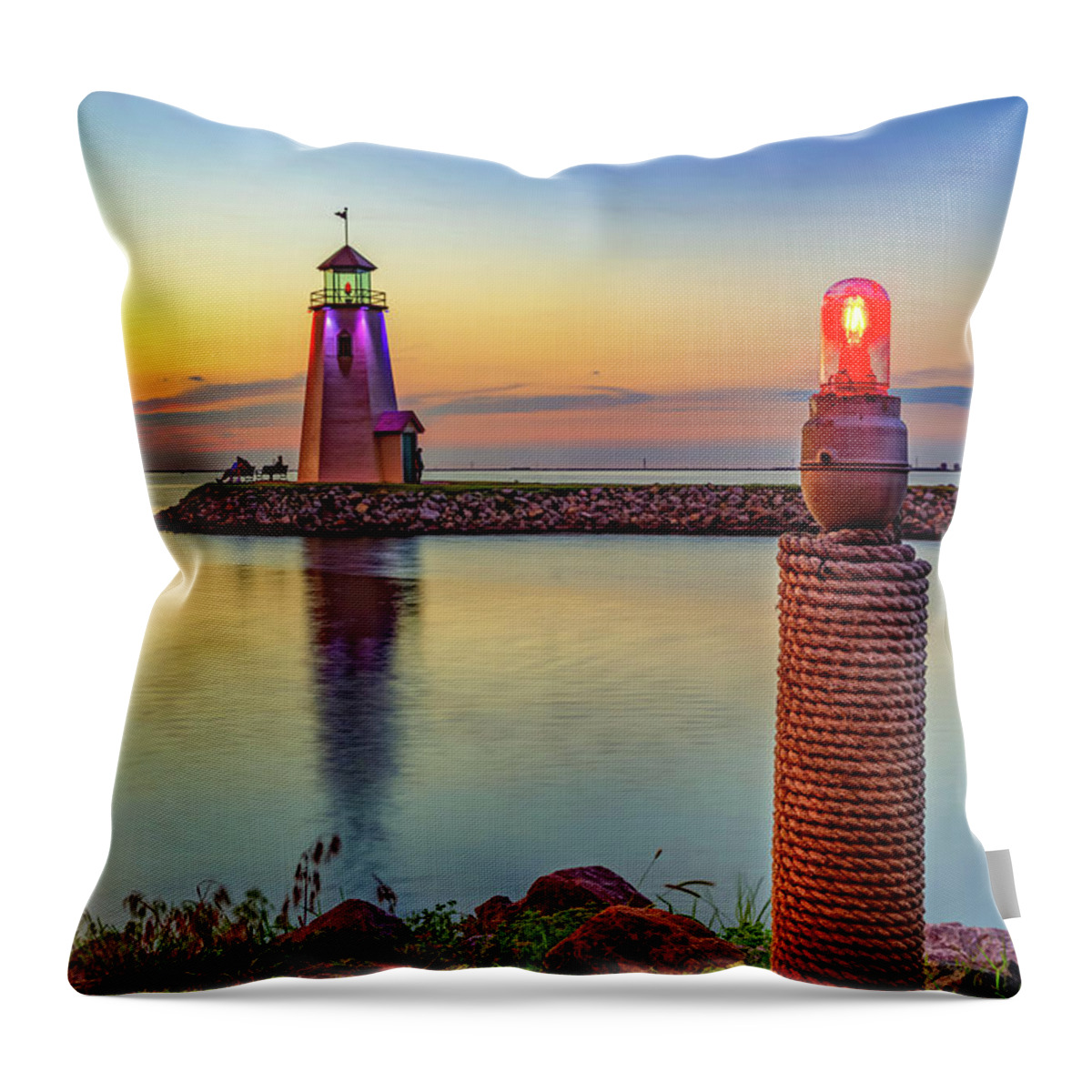 Oklahoma City Throw Pillow featuring the photograph Sunset At The Lake Hefner Lighthouse in Oklahoma City by Gregory Ballos