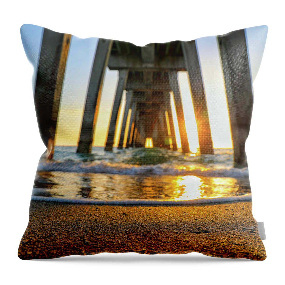 Mountain Throw Pillow featuring the photograph Sunset at the Pier by Go and Flow Photos