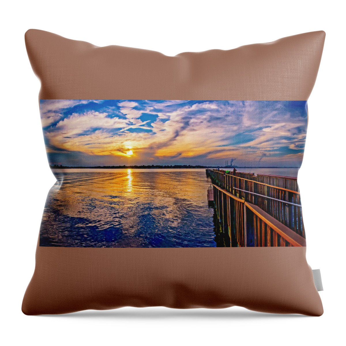 2d Throw Pillow featuring the photograph Sunset At The Pier Pano by Brian Wallace