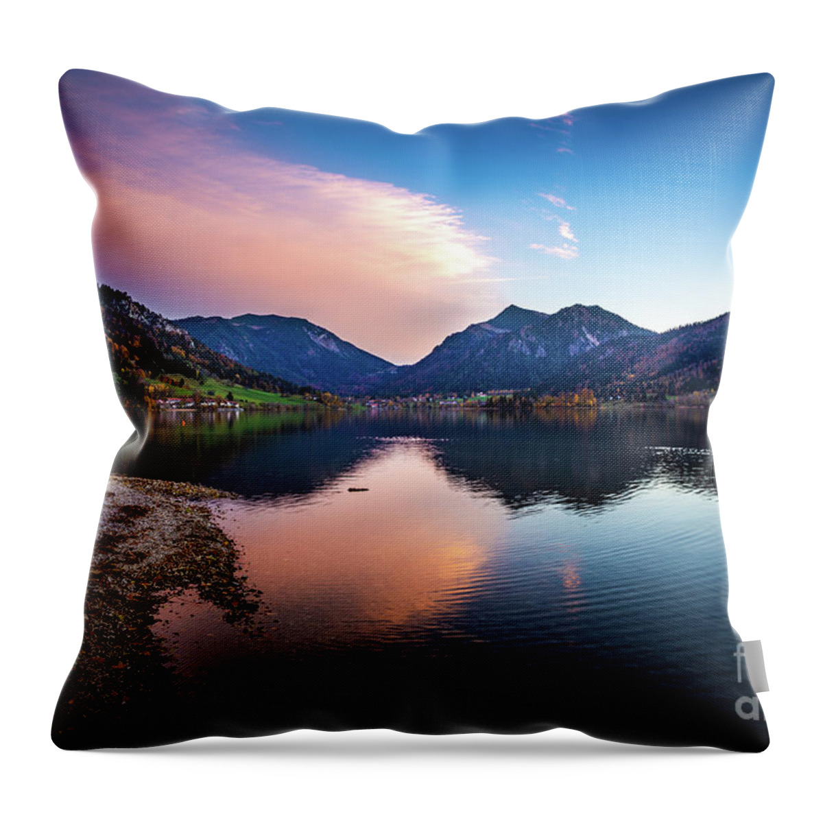 Schliersee Throw Pillow featuring the photograph Sunset at the Schliersee III by Hannes Cmarits