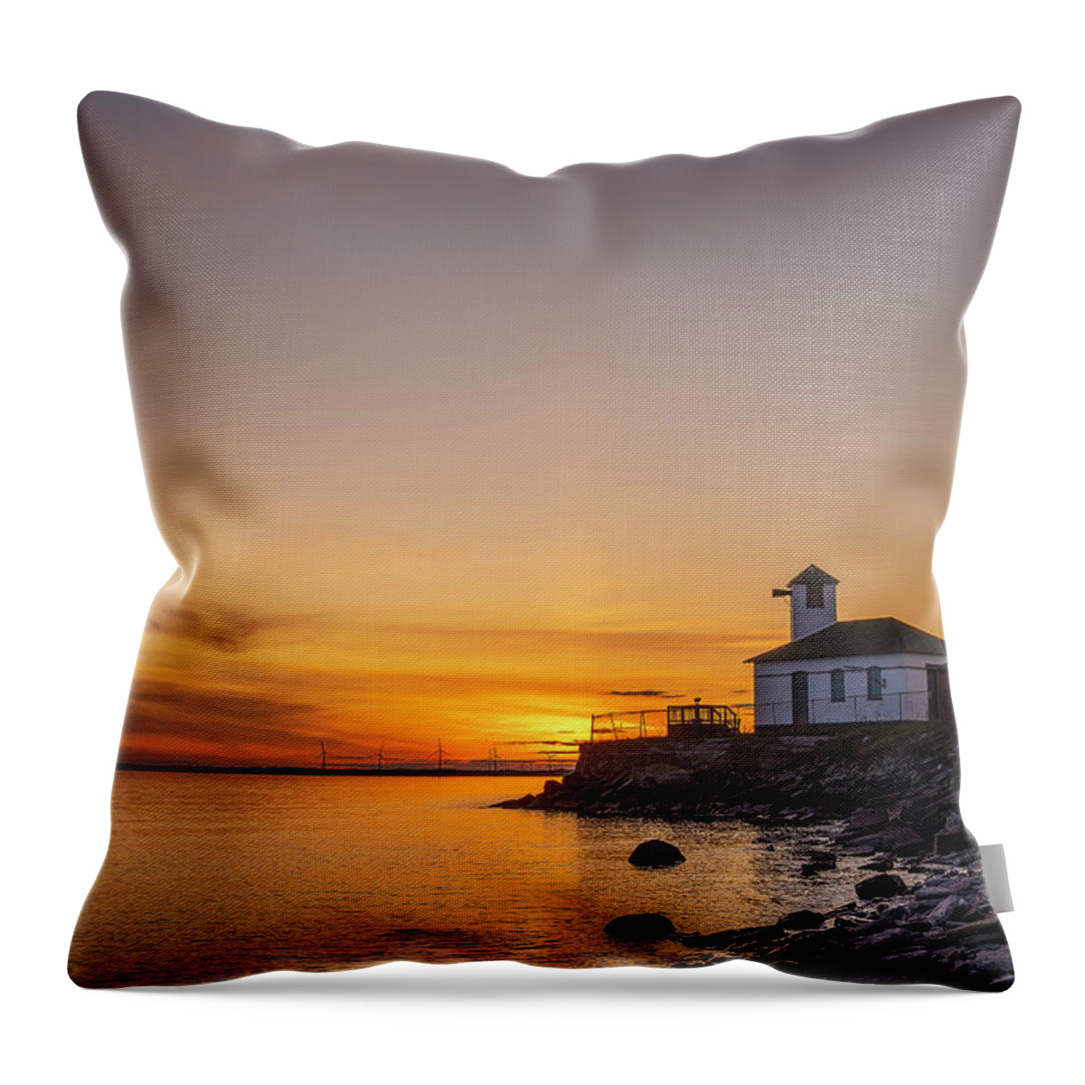1000 Islands Throw Pillow featuring the photograph Sunset at Tibbetts Point by Mark Papke