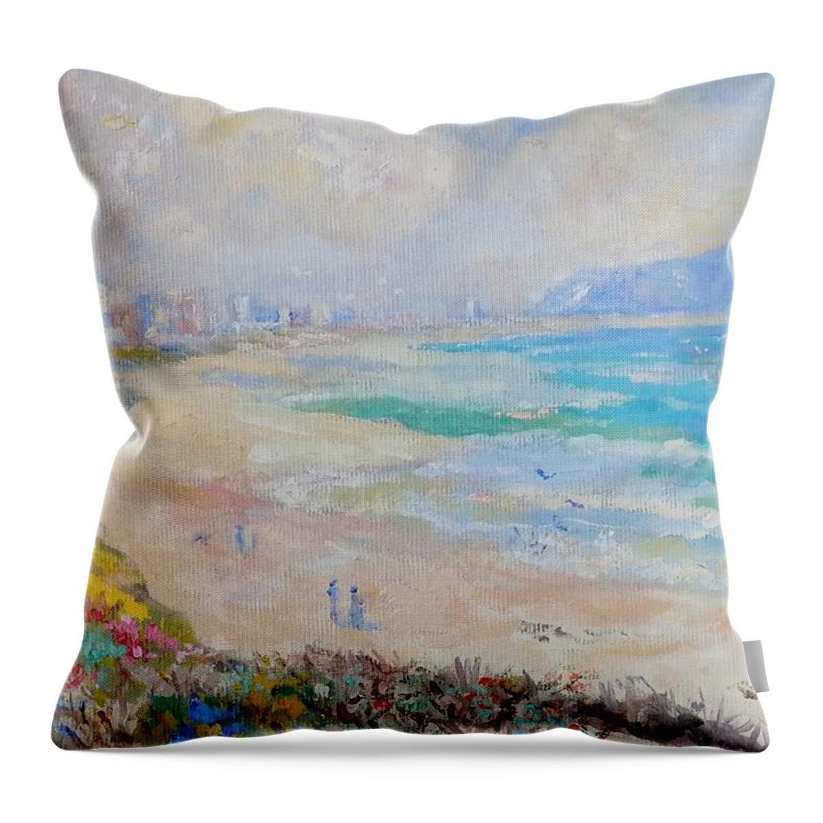 Seascape Throw Pillow featuring the painting Sunset Beach Cape Town by Elinor Fletcher