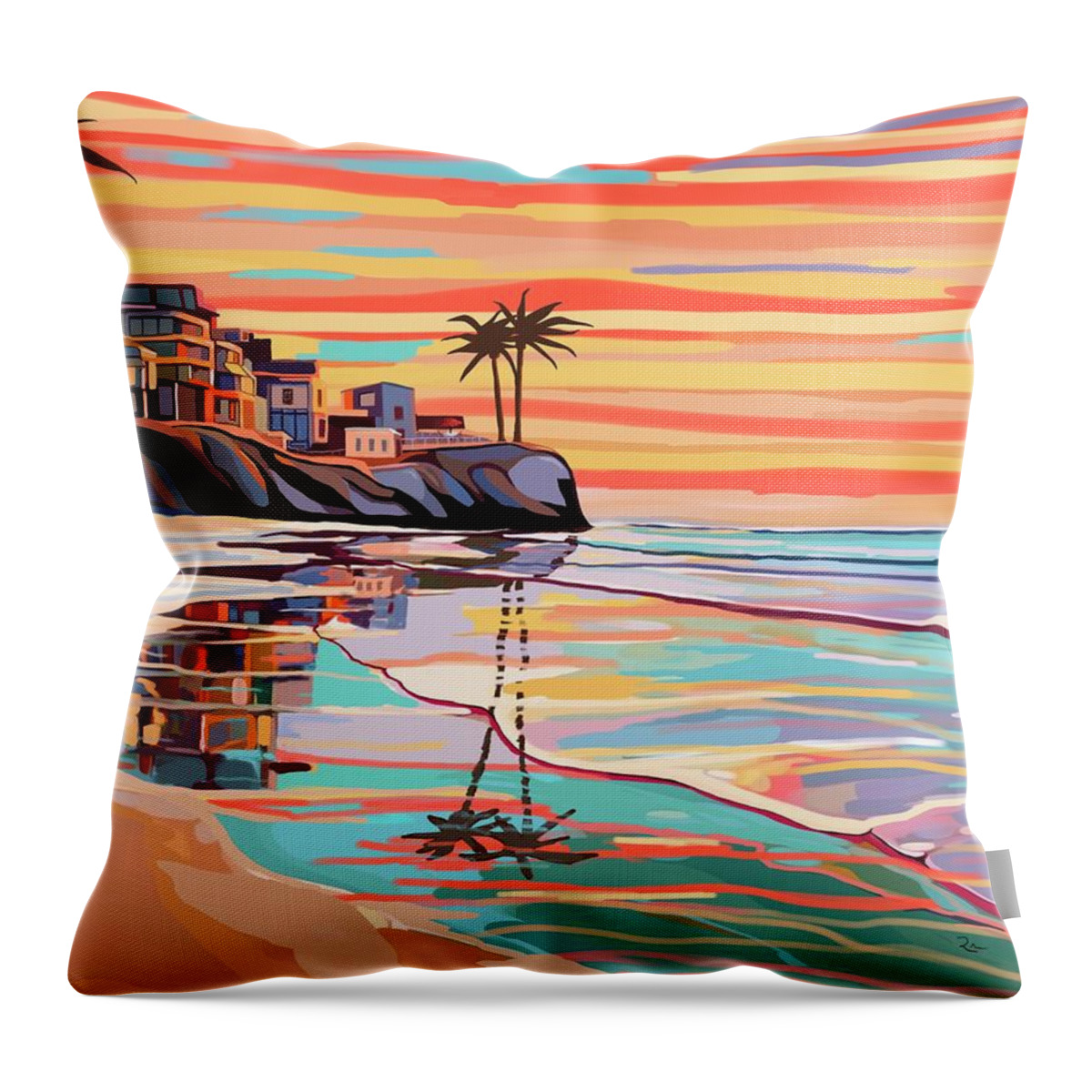 Beach Throw Pillow featuring the digital art Sunset Beach by Mark Ross