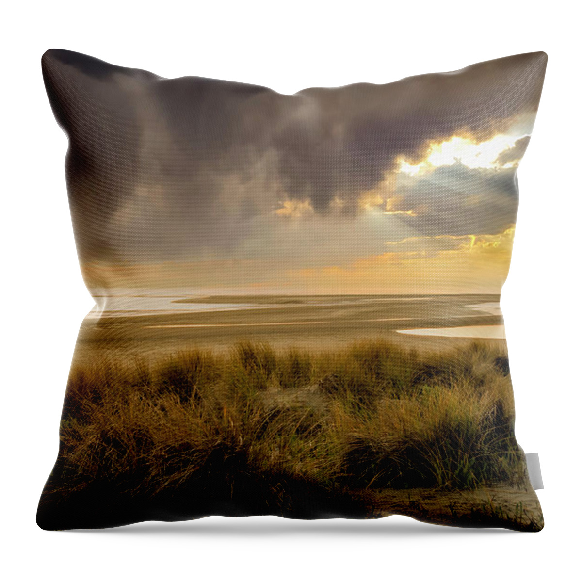 Sunset Throw Pillow featuring the photograph Sunset beach Northsea by Marjolein Van Middelkoop