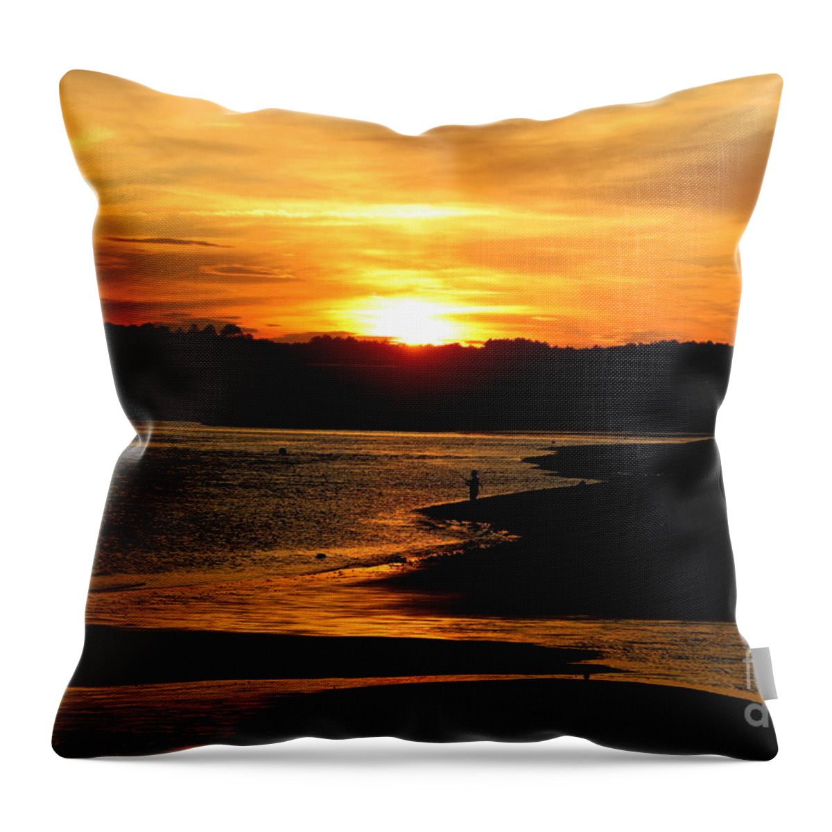 Maine Throw Pillow featuring the photograph Sunset Fishing on Drakes ISland by Lennie Malvone