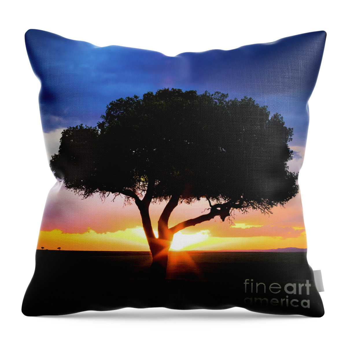 Mara Throw Pillow featuring the photograph Sunset in the Masai Mara with tree silhouette by Jane Rix