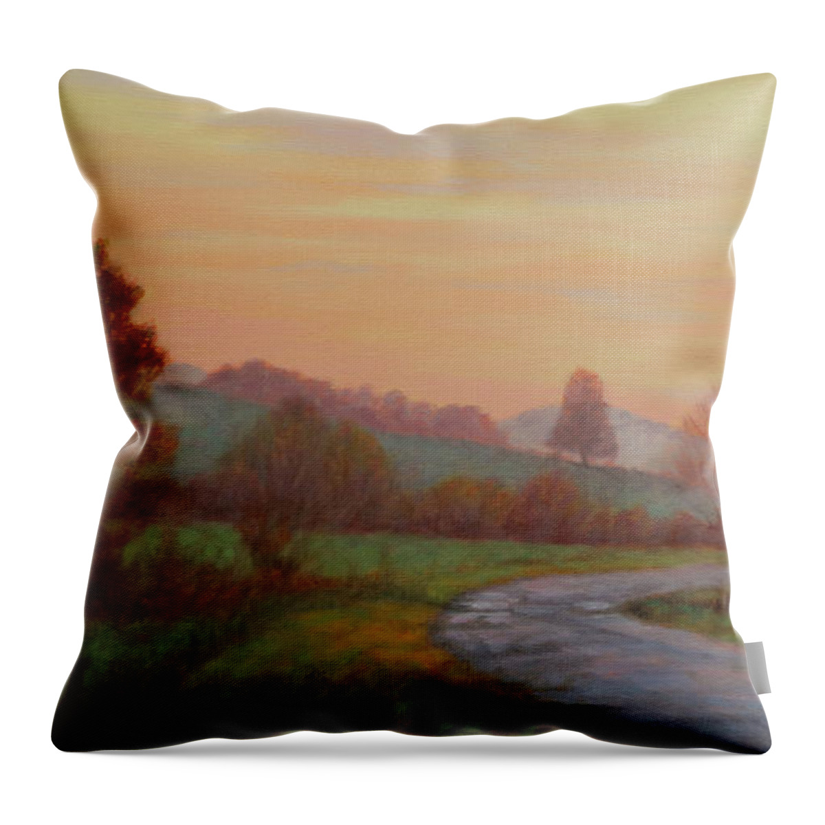 Virginia Landscapes Throw Pillow featuring the painting Sunset Meditation- in the Blue Ridge Mountains by Bonnie Mason