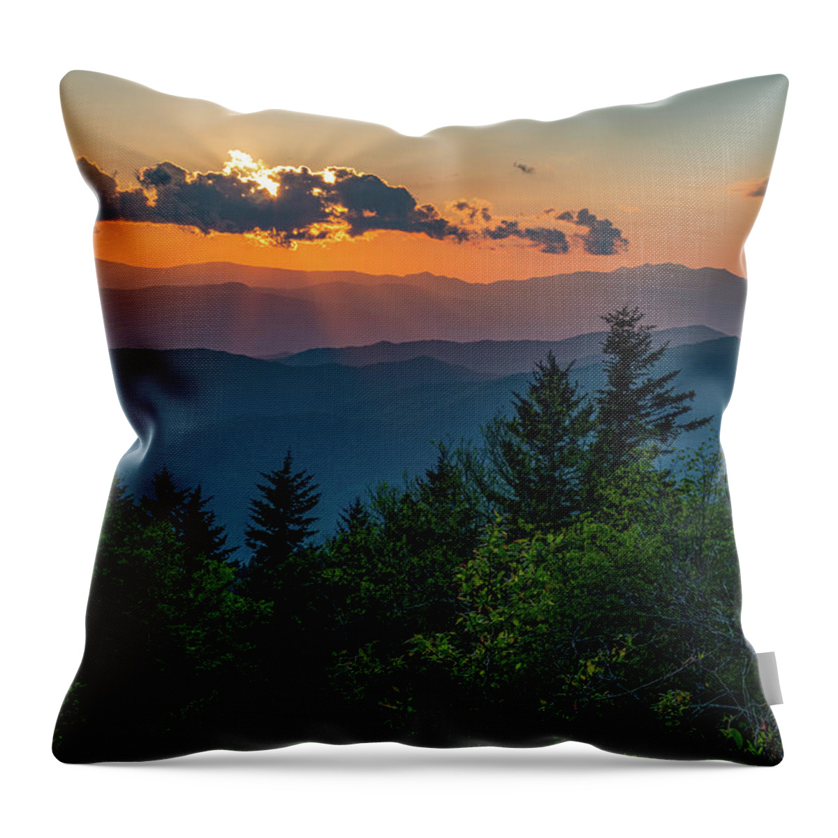 Blue Ridge Parkway Throw Pillow featuring the photograph Sunset on the Parkway by Robert J Wagner