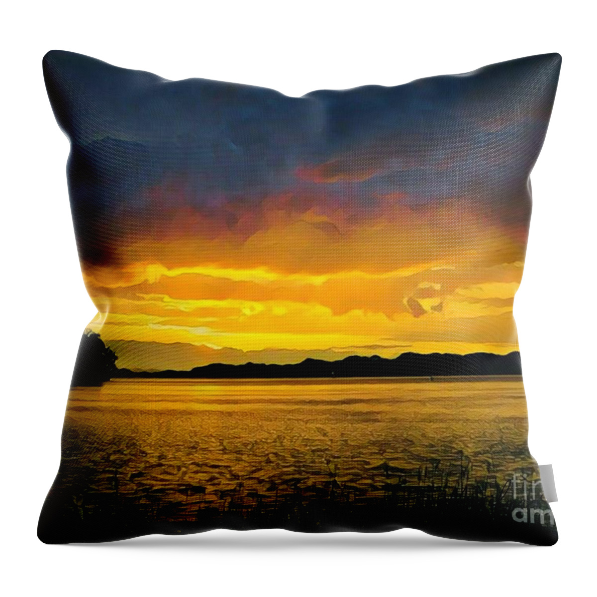 Sunset Throw Pillow featuring the painting Sunset on the River by Marilyn Smith