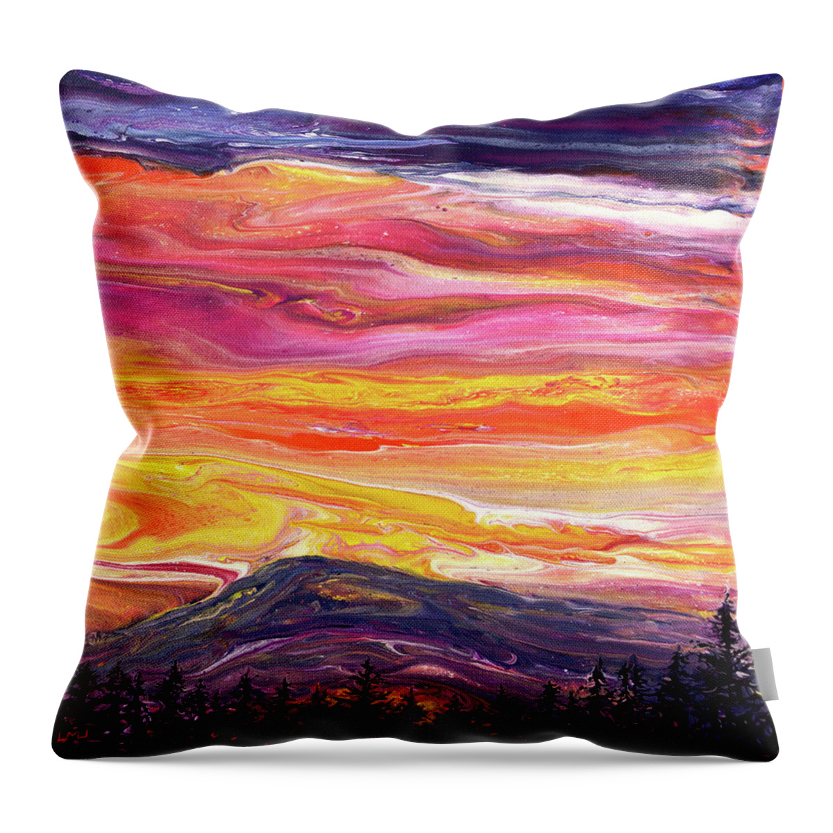 Marys Peak Throw Pillow featuring the painting Sunset Over Mary's Peak by Laura Iverson