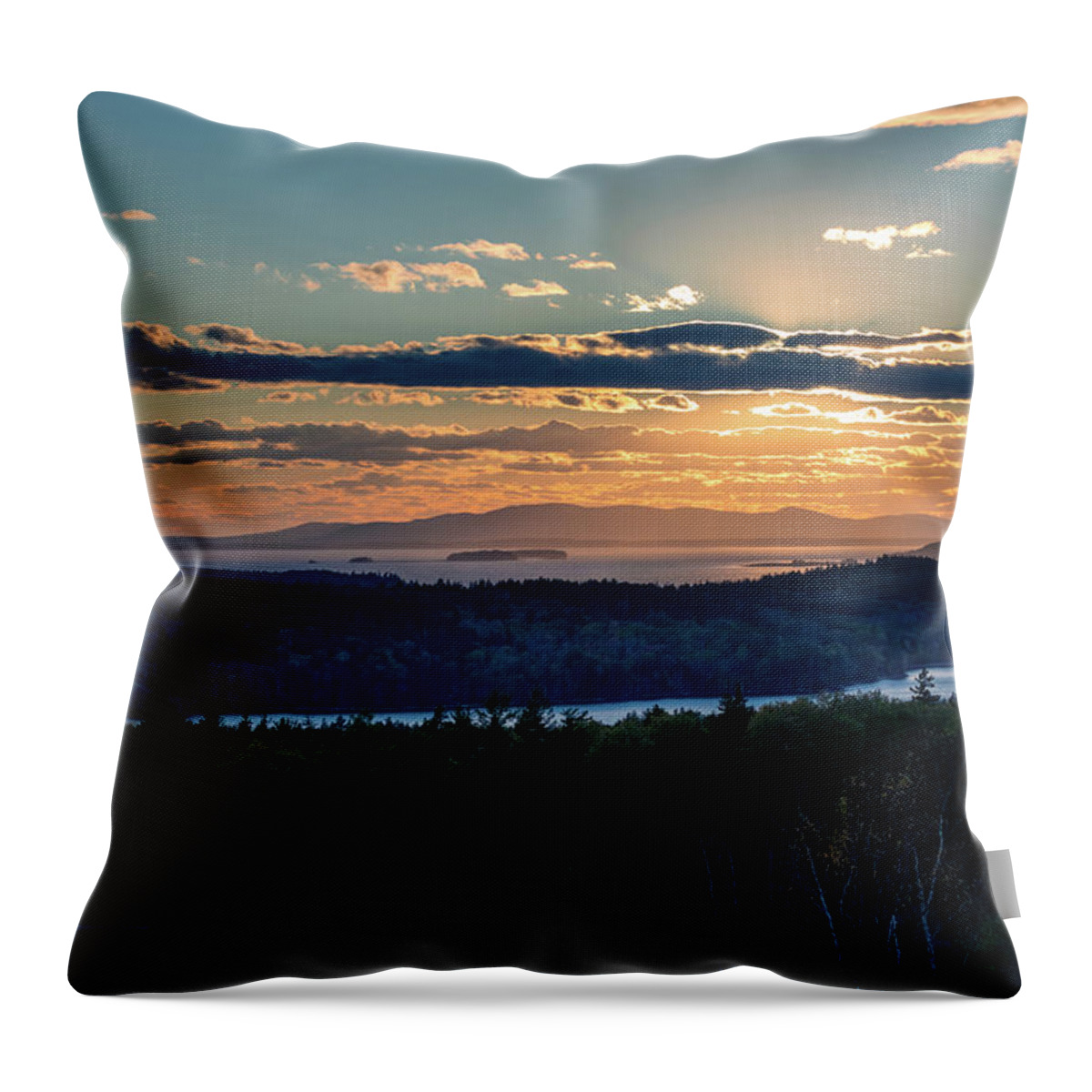 Sunset Throw Pillow featuring the photograph Sunset over Penobscot Bay 1 by Craig A Walker