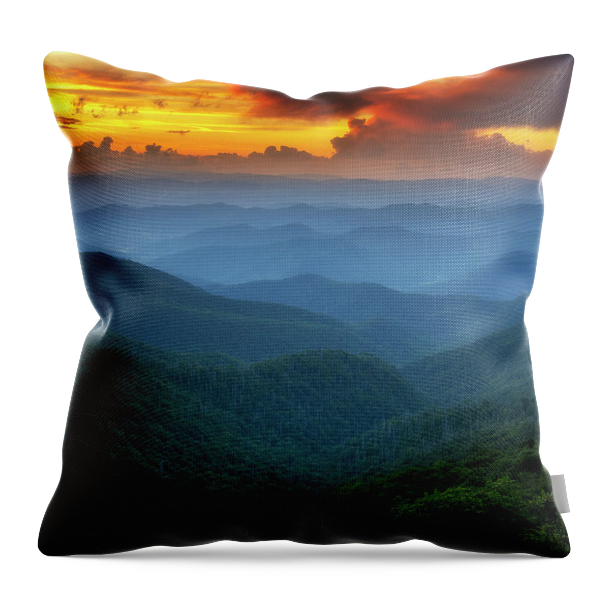 Sunset Over The Bleue Ridge Mountains Throw Pillow featuring the photograph Sunset Over The Blue Ridge Mountains Vertical by Mark Papke