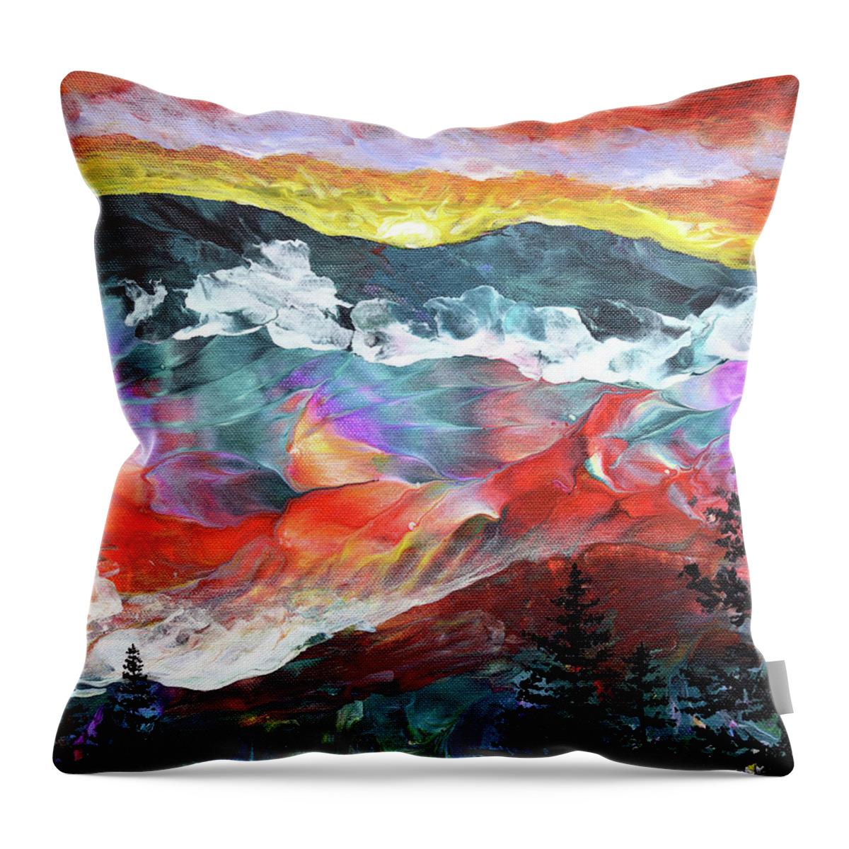 Sunset Throw Pillow featuring the painting Sunset Over the Mountains by Laura Iverson