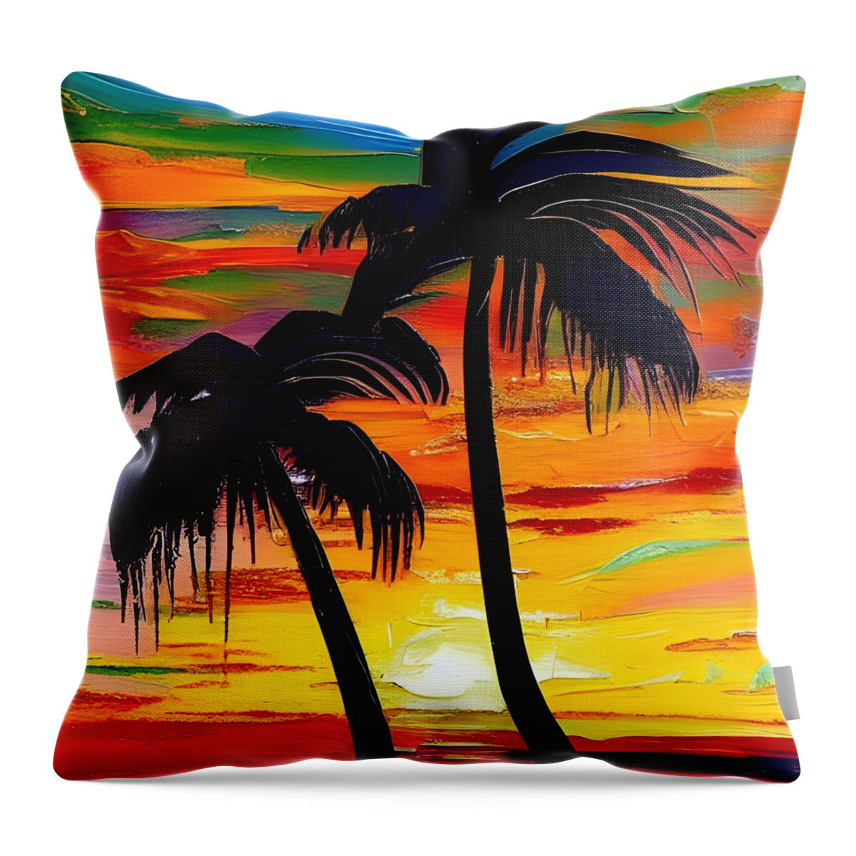 Sunset Throw Pillow featuring the digital art Sunset Palms by Katrina Gunn