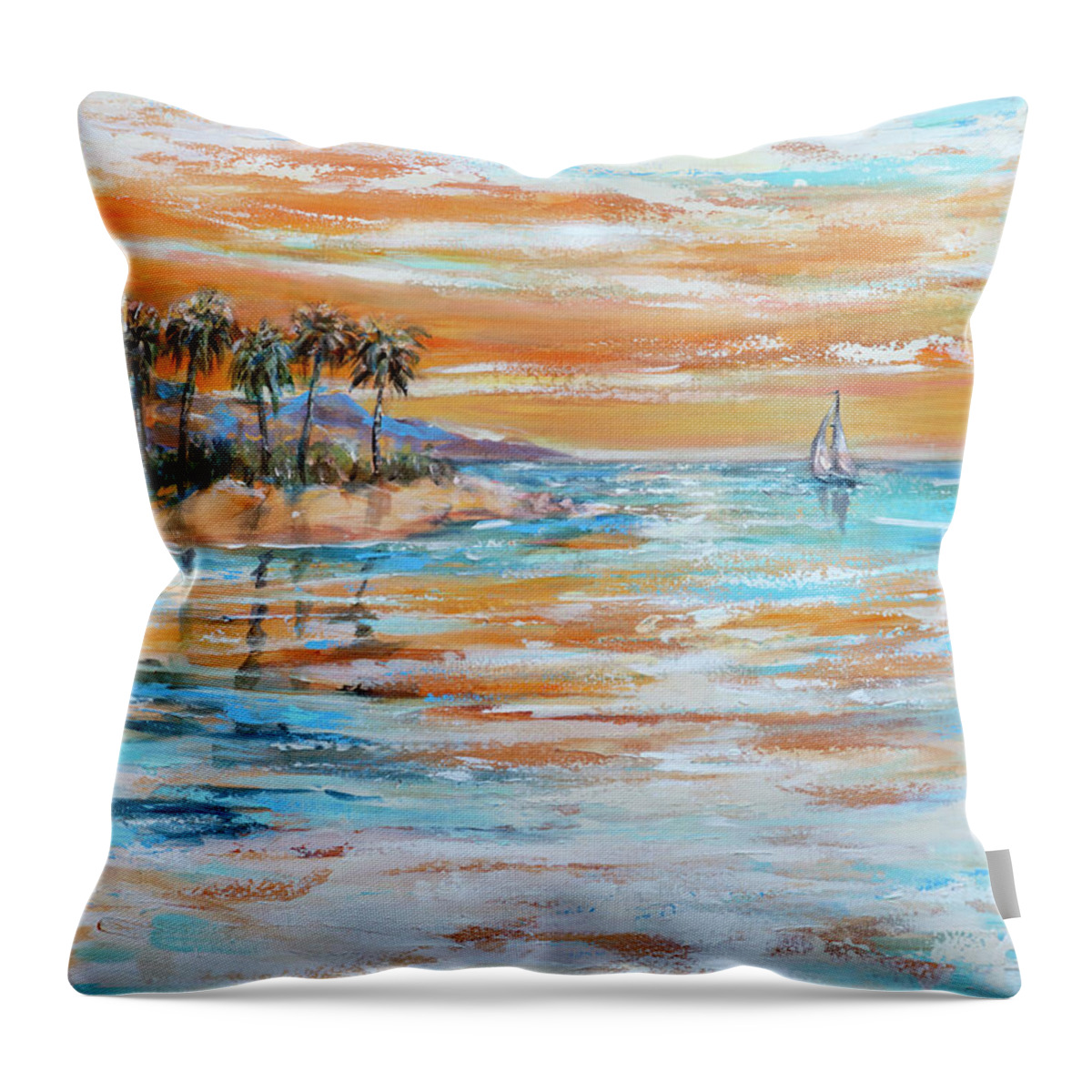 Beach Throw Pillow featuring the painting Sunset Peace by Linda Olsen