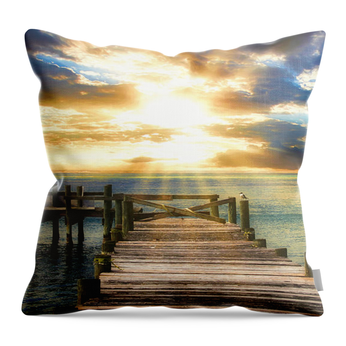 Sunset Pier Throw Pillow featuring the photograph Sunset Pier by Mel Steinhauer